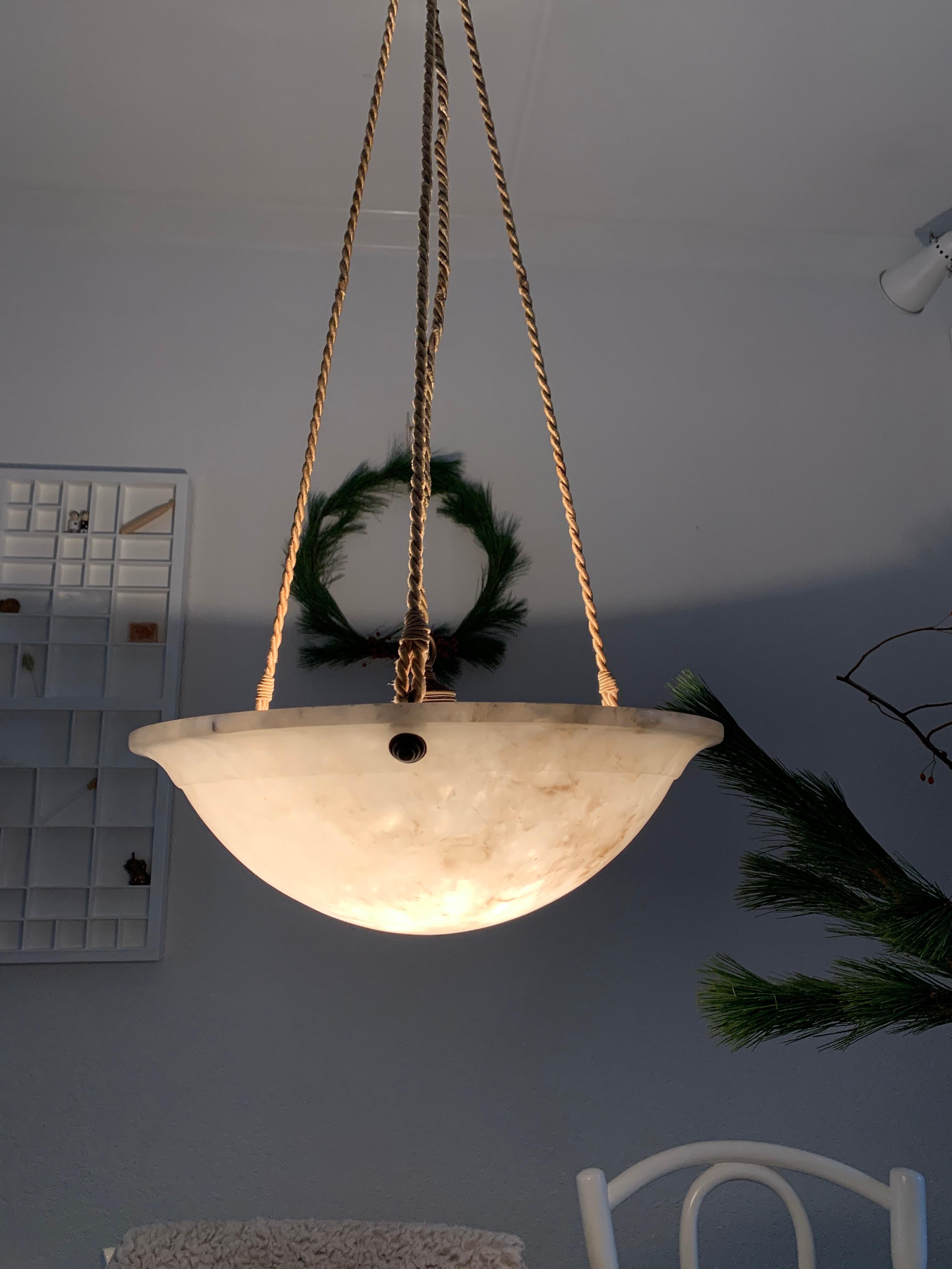 Art Deco White and Black Alabaster Pendant Light with Unique Original Long Rope 9