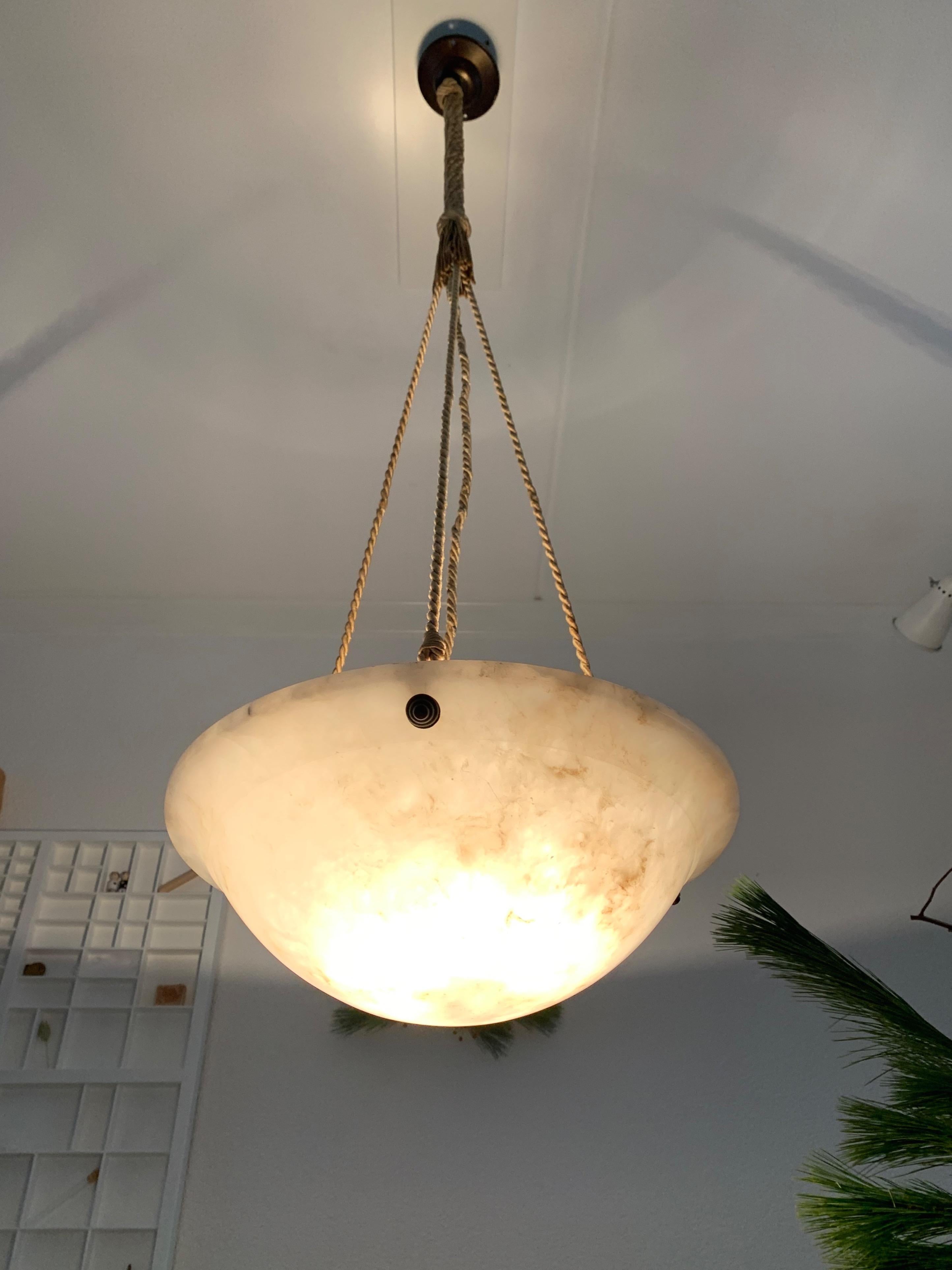 Art Deco White and Black Alabaster Pendant Light with Unique Original Long Rope 11