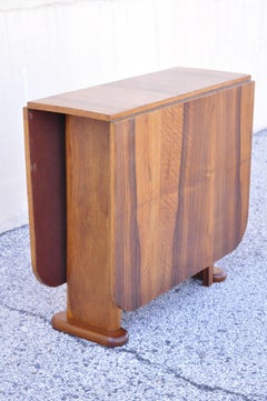 Antique Art Deco Macassar and Walnut Drop Leaf Extension Hideaway Dining Table