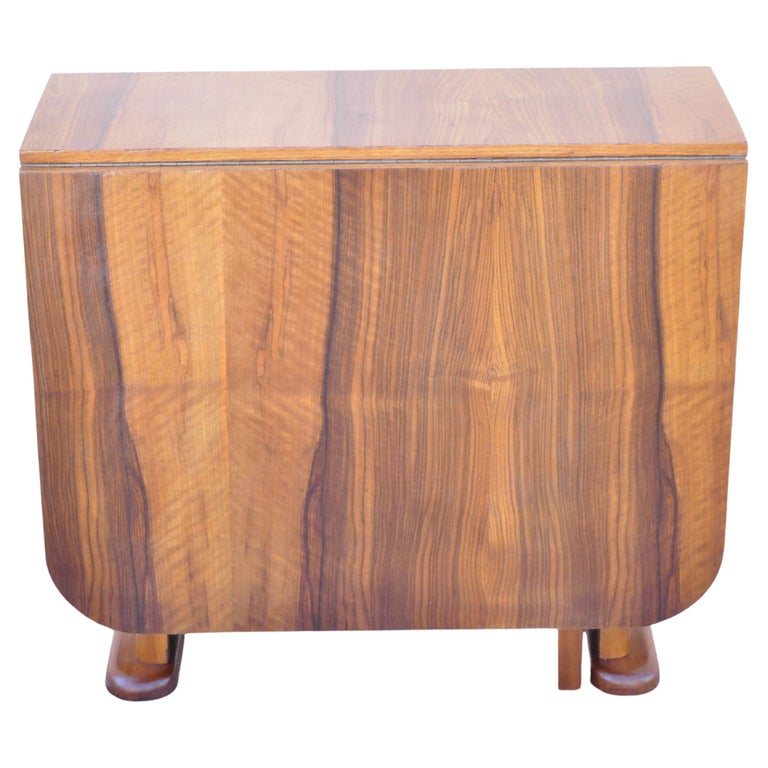 Antique Art Deco Macassar and Walnut Drop Leaf Extension Hideaway Dining Table at 1stDibs