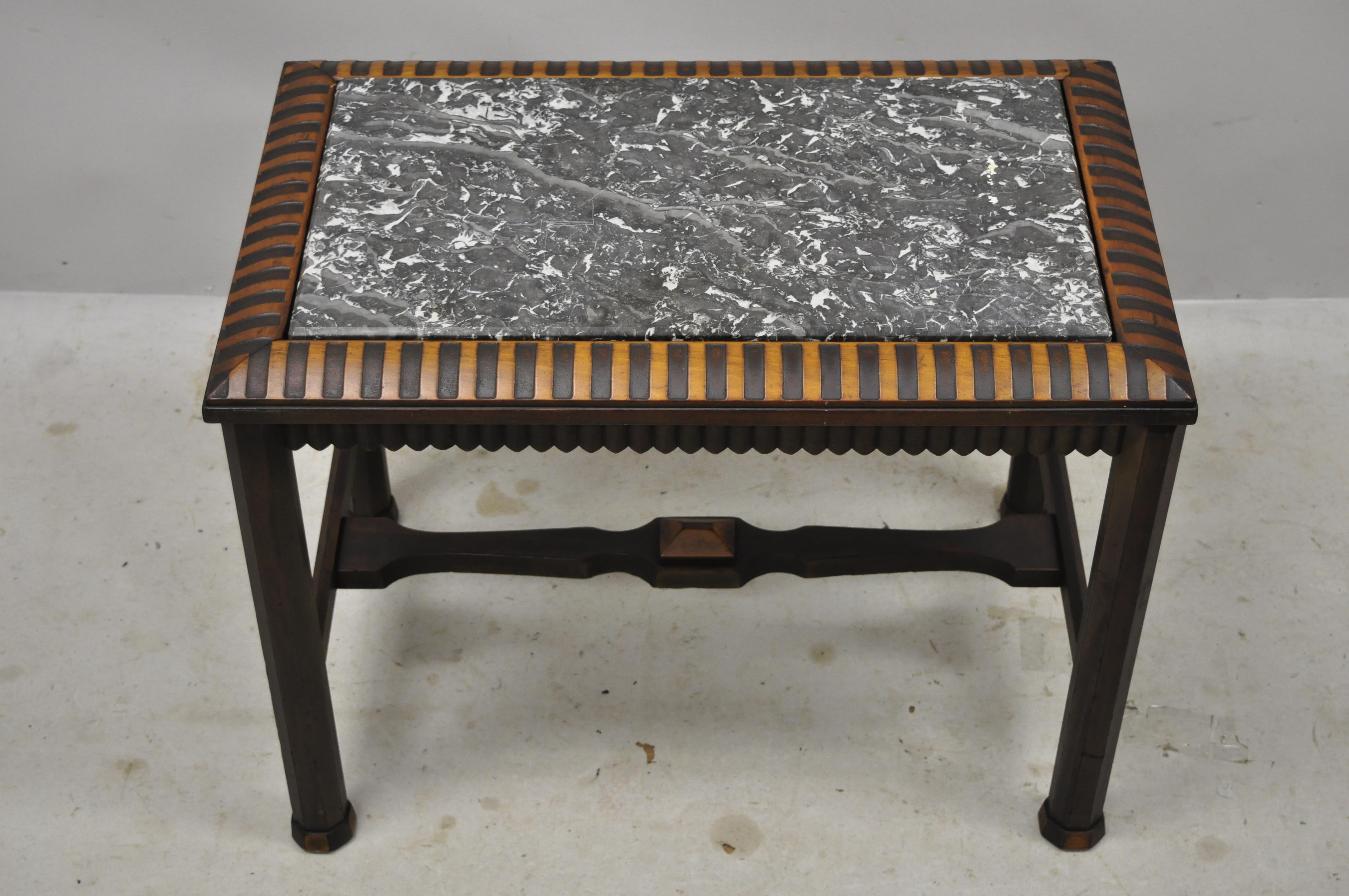 Antique Art Deco Mahogany Base Black Marble-Top Side Table Small Coffee Table 5