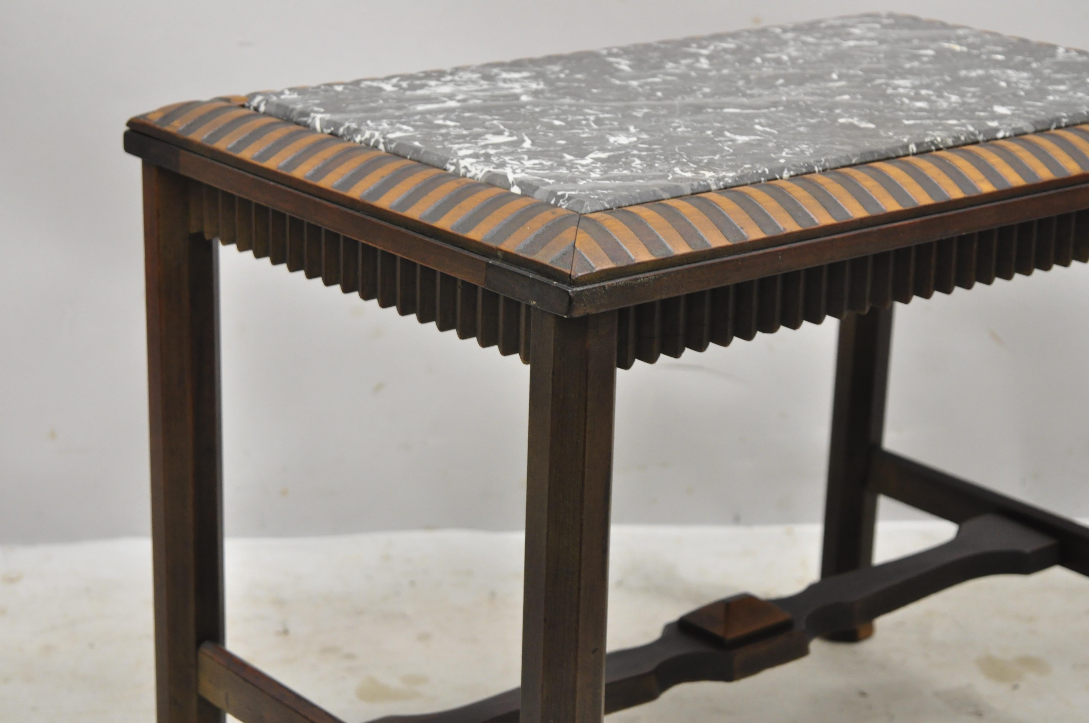20th Century Antique Art Deco Mahogany Base Black Marble-Top Side Table Small Coffee Table