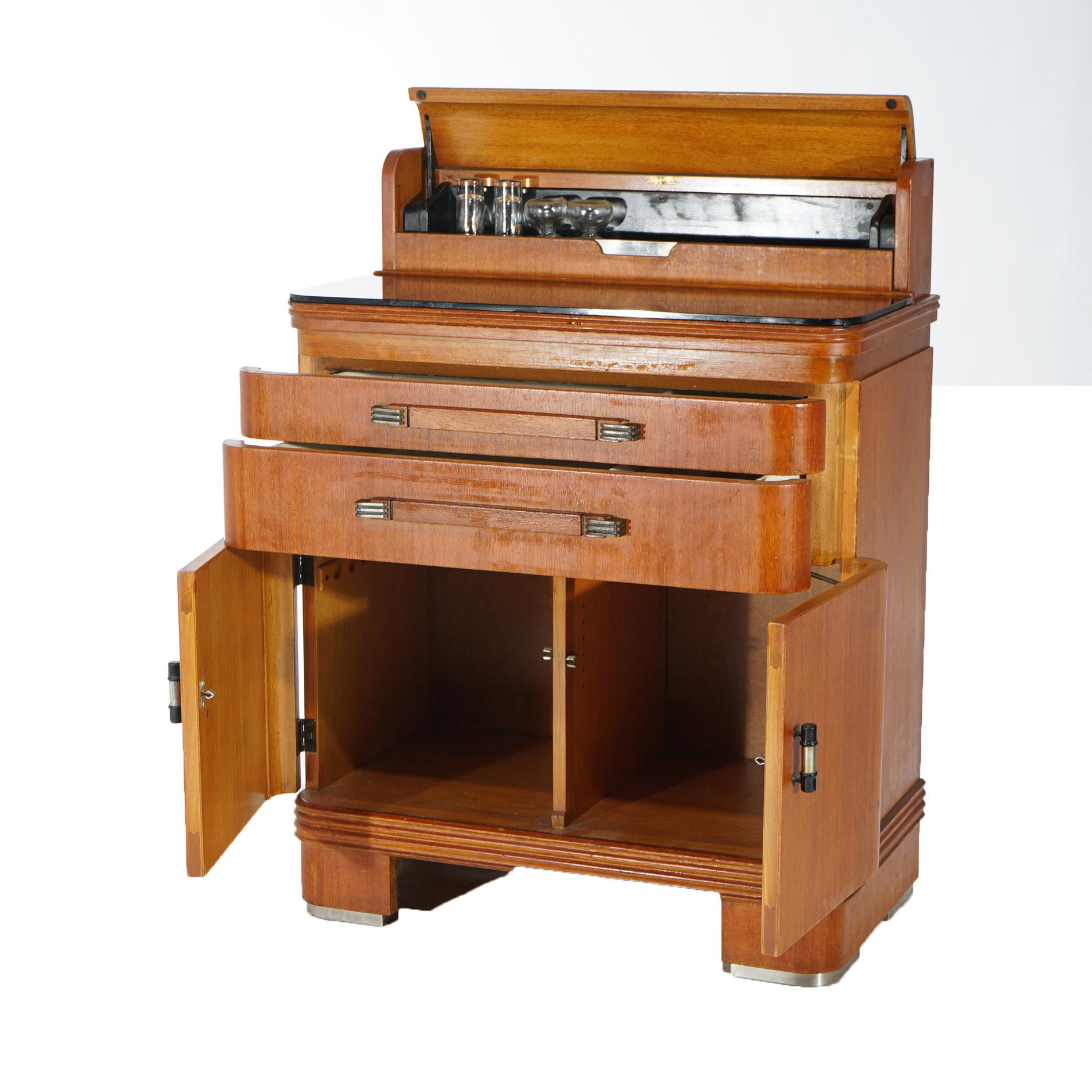 Antique Art Deco Mahogany and Black Glass Bar by Hamilton Circa