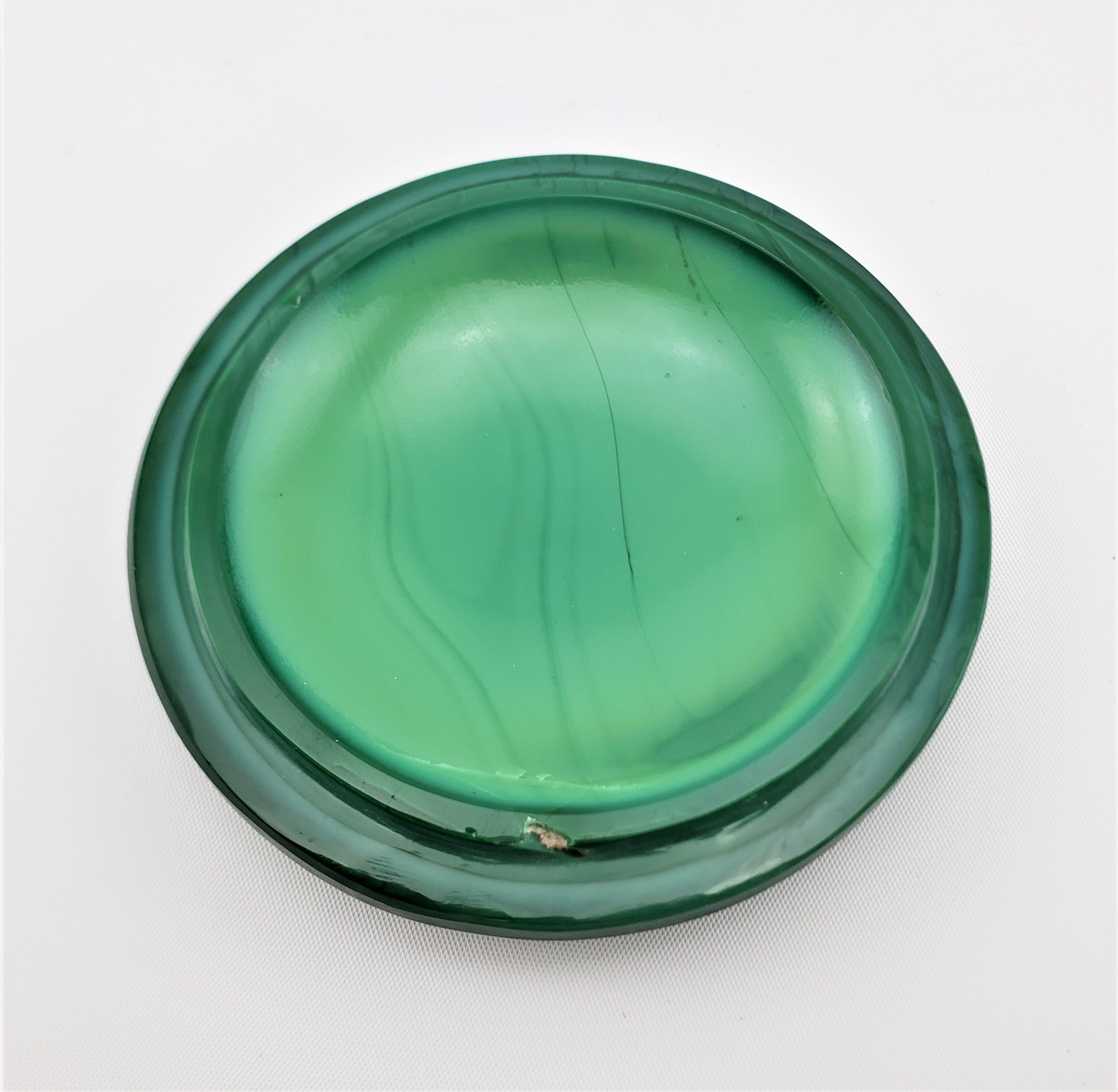 Antique Art Deco Malachite Green Glass Perfume Spray Bottle & Dresser Jar Set For Sale 2