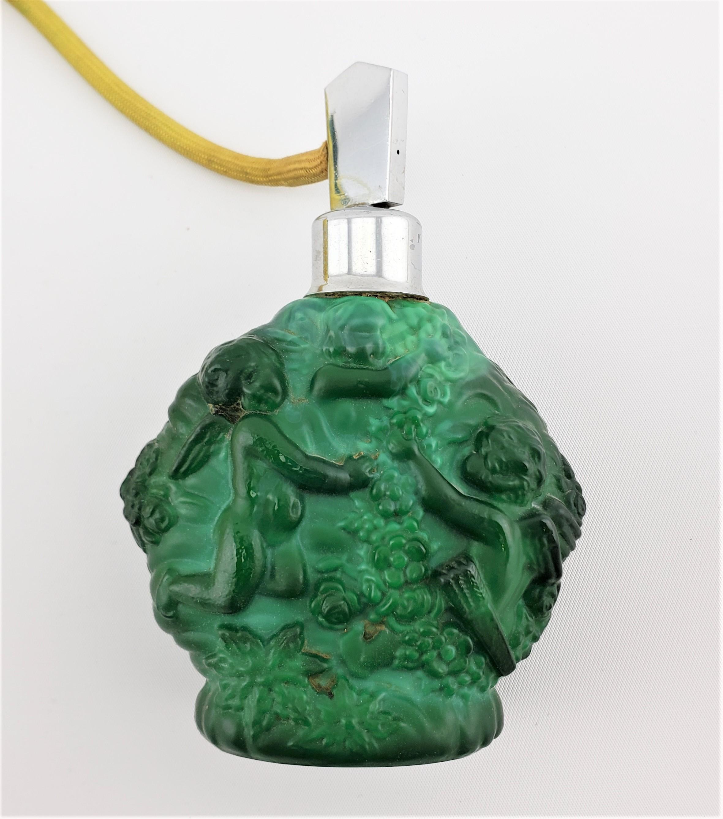 Antique Art Deco Malachite Green Glass Perfume Spray Bottle & Dresser Jar Set For Sale 3