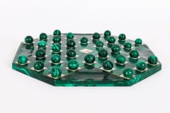 Antique Art Deco Malachite Solitaire Board & Marbles 20th Century