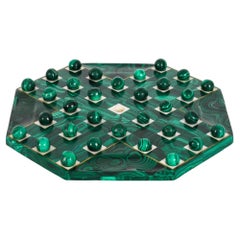 Antique Art Deco Malachite Solitaire Board & Marbles 20th Century