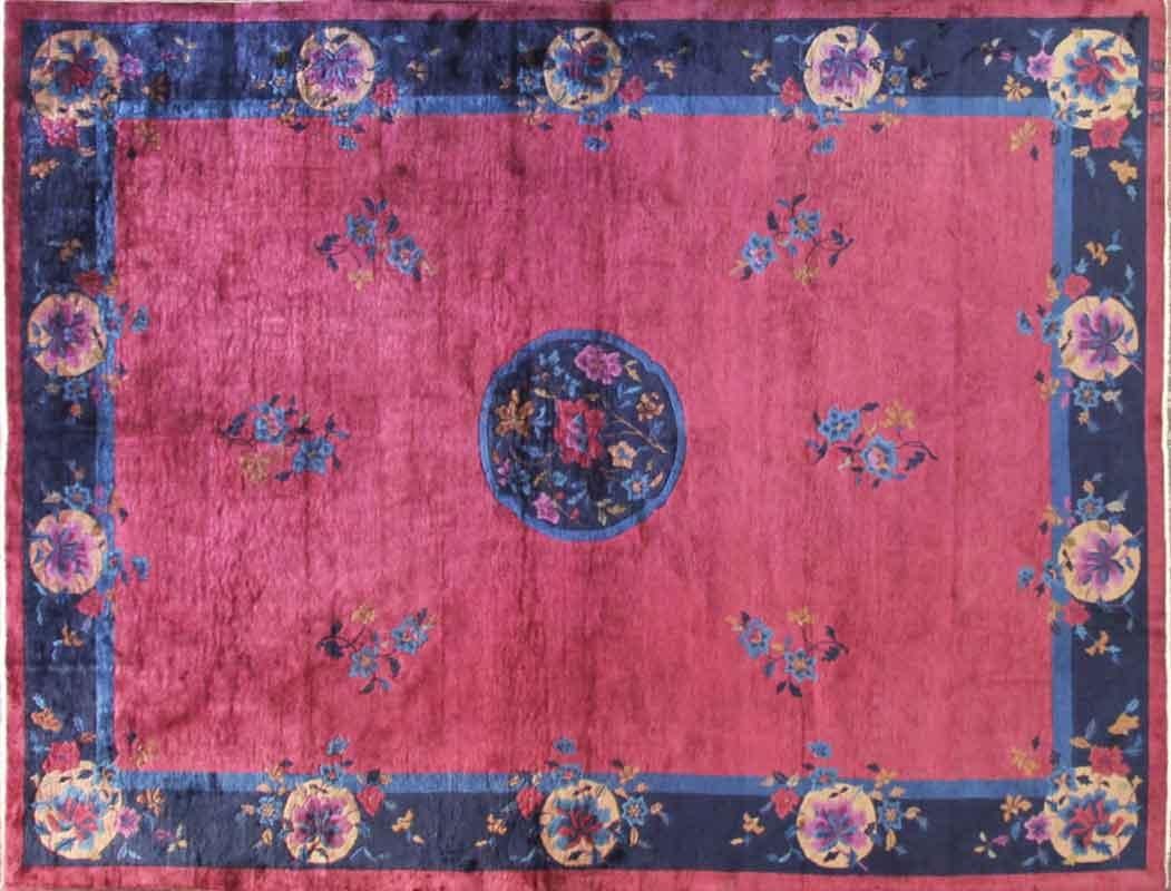 Antique art deco Chinese/ Manderin carpet, signed , fine shinny Manchester wool, full soft pile with great colors.
This wonderful Art Deco carpet was made in China, circa 1910s or 1920s. It has purchased from a nice home in Chicago. Walter Nichols