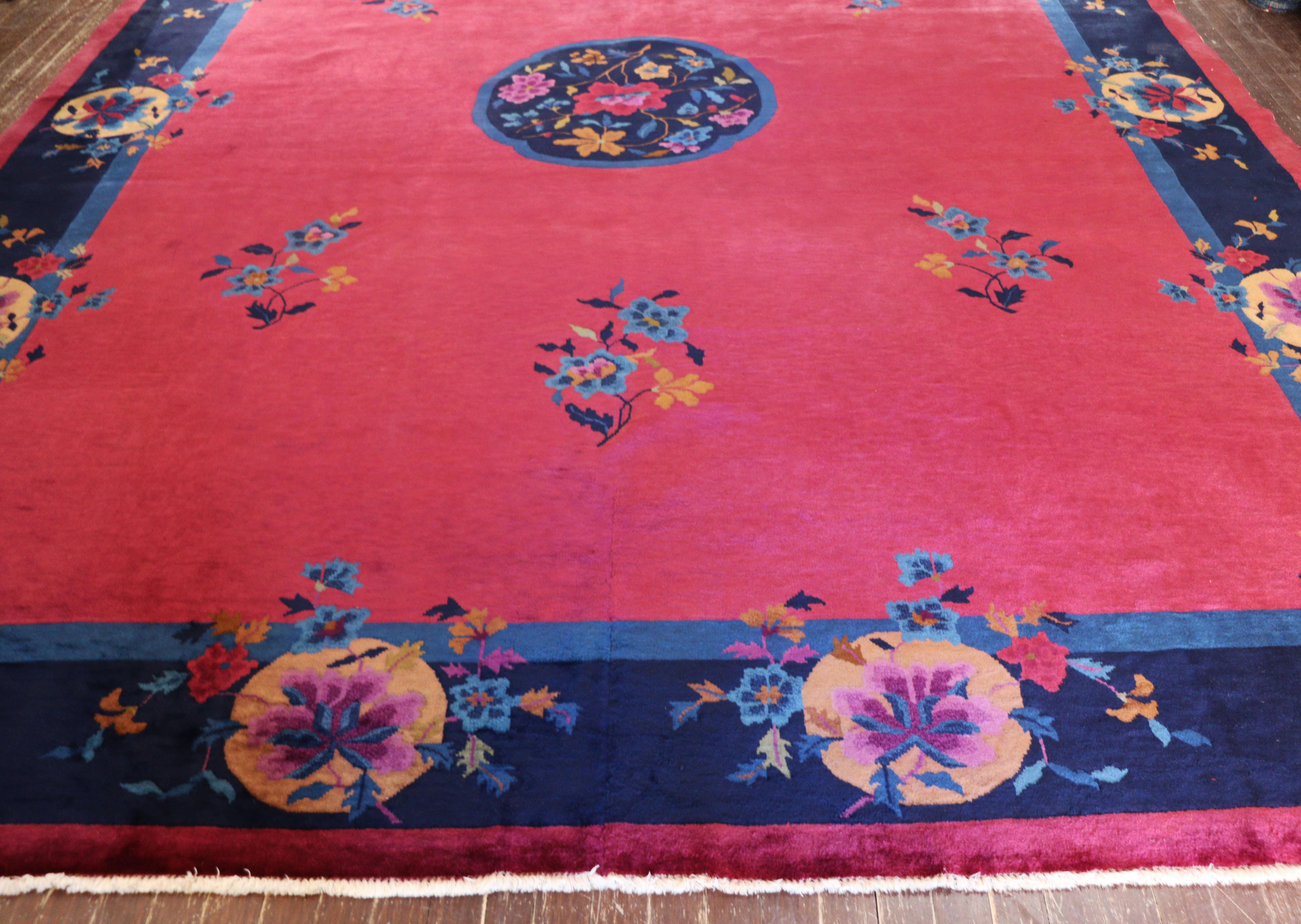 Hand-Knotted Antique Art Deco, Manderin Manchester Wool Carpet, Signed For Sale