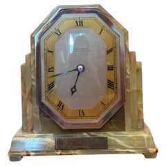 Antique art deco marble Onyx mantle clock by Reid & Sons, circa 1930s