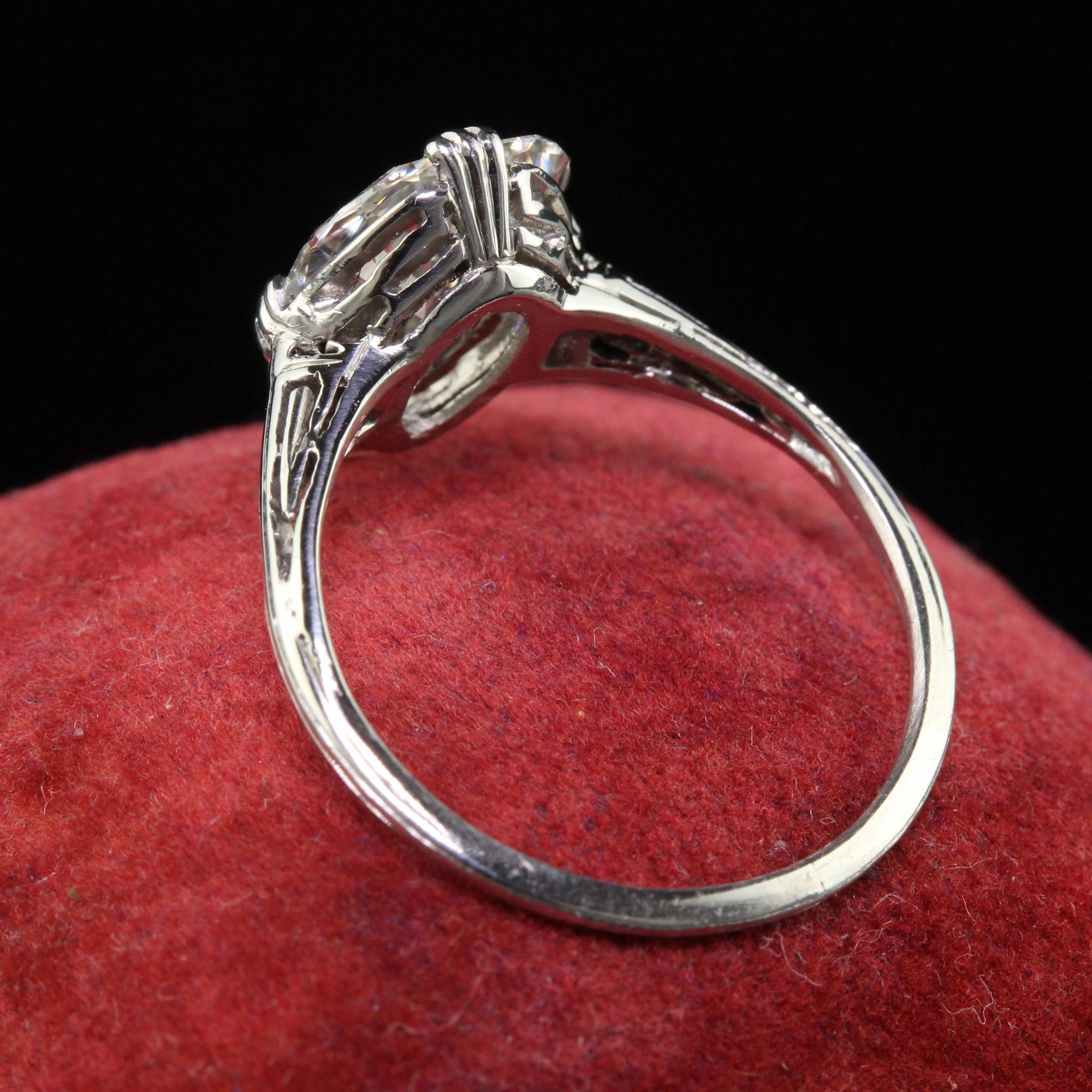 Antique Art Deco Marcus and Co Platinum Old Pear Diamond Engagement Ring - GIA In Good Condition For Sale In Great Neck, NY