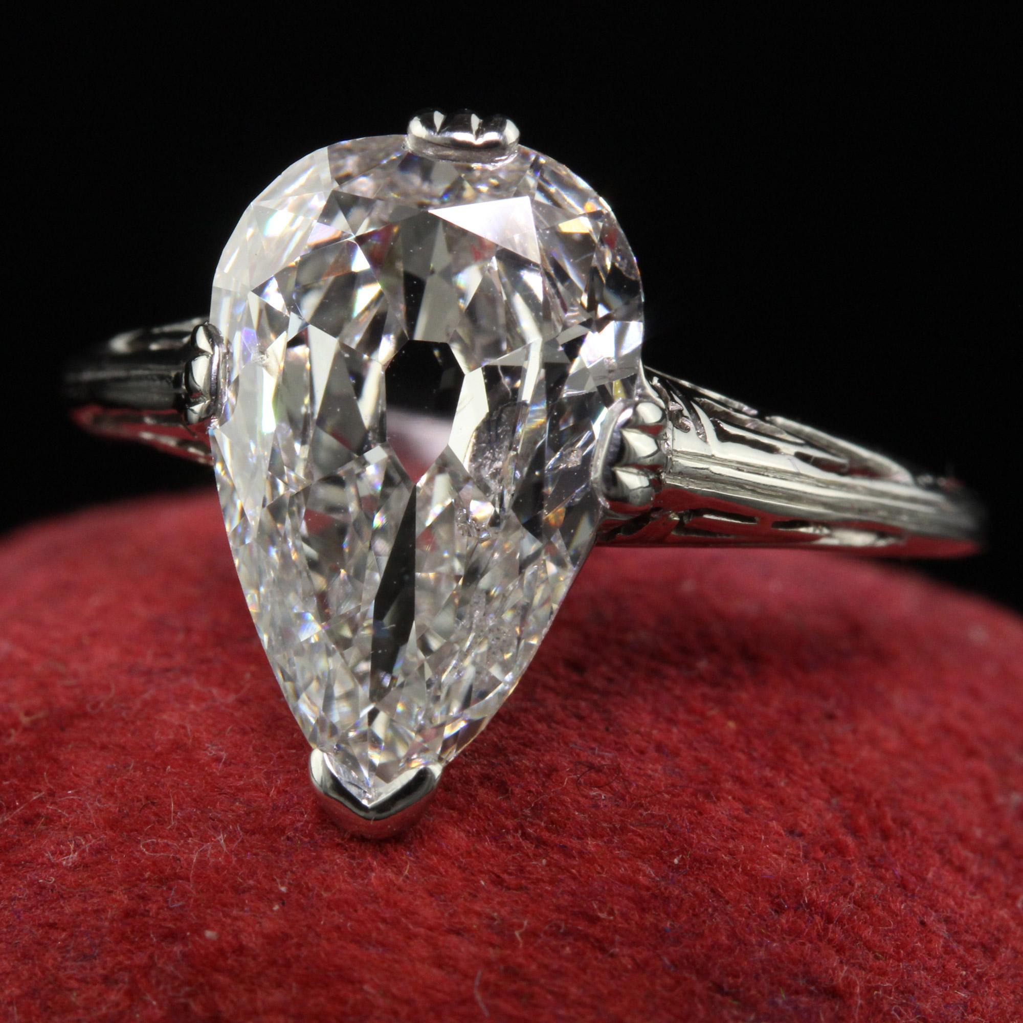 Women's Antique Art Deco Marcus and Co Platinum Old Pear Diamond Engagement Ring - GIA For Sale