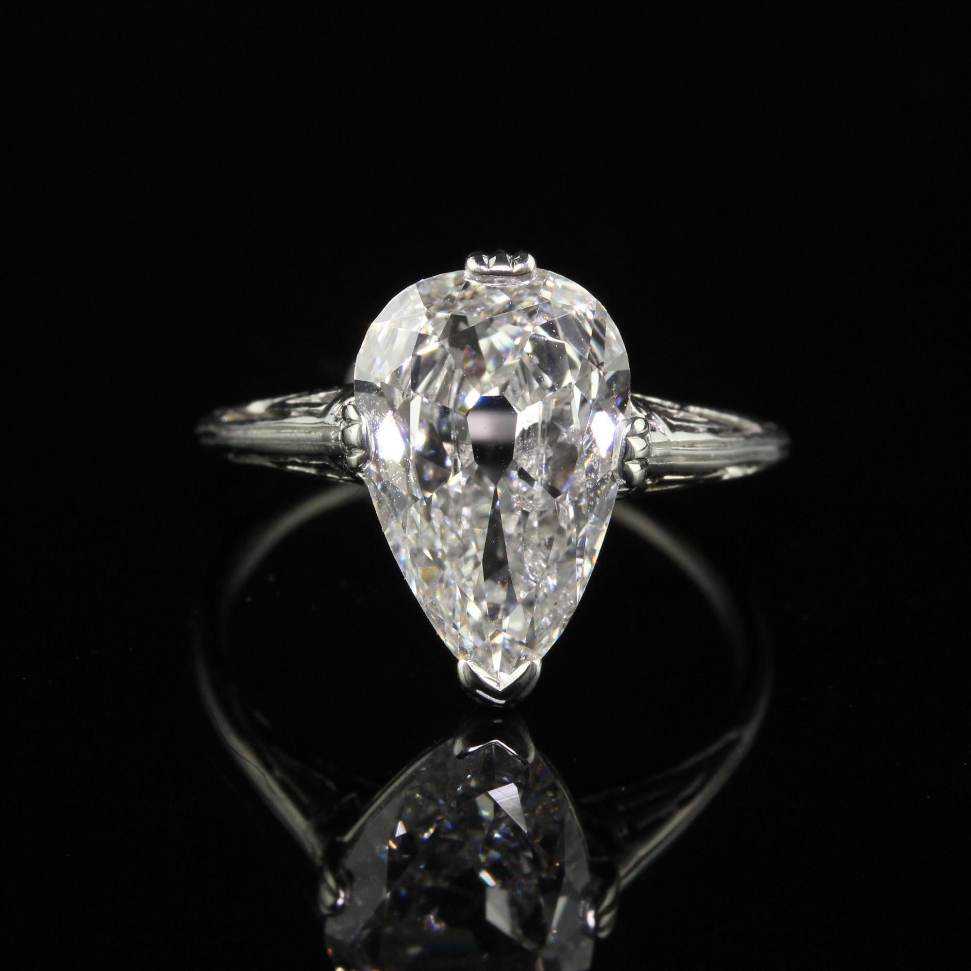Antique Art Deco Marcus and Co Platinum Old Pear Diamond Engagement Ring - GIA For Sale 2