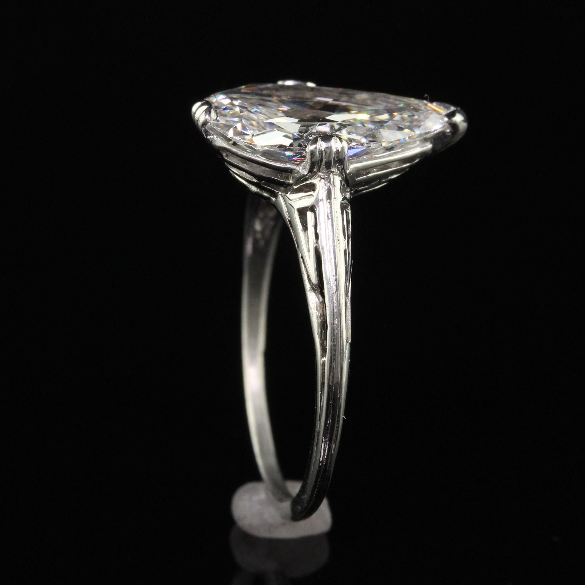 Antique Art Deco Marcus and Co Platinum Old Pear Diamond Engagement Ring - GIA For Sale 4