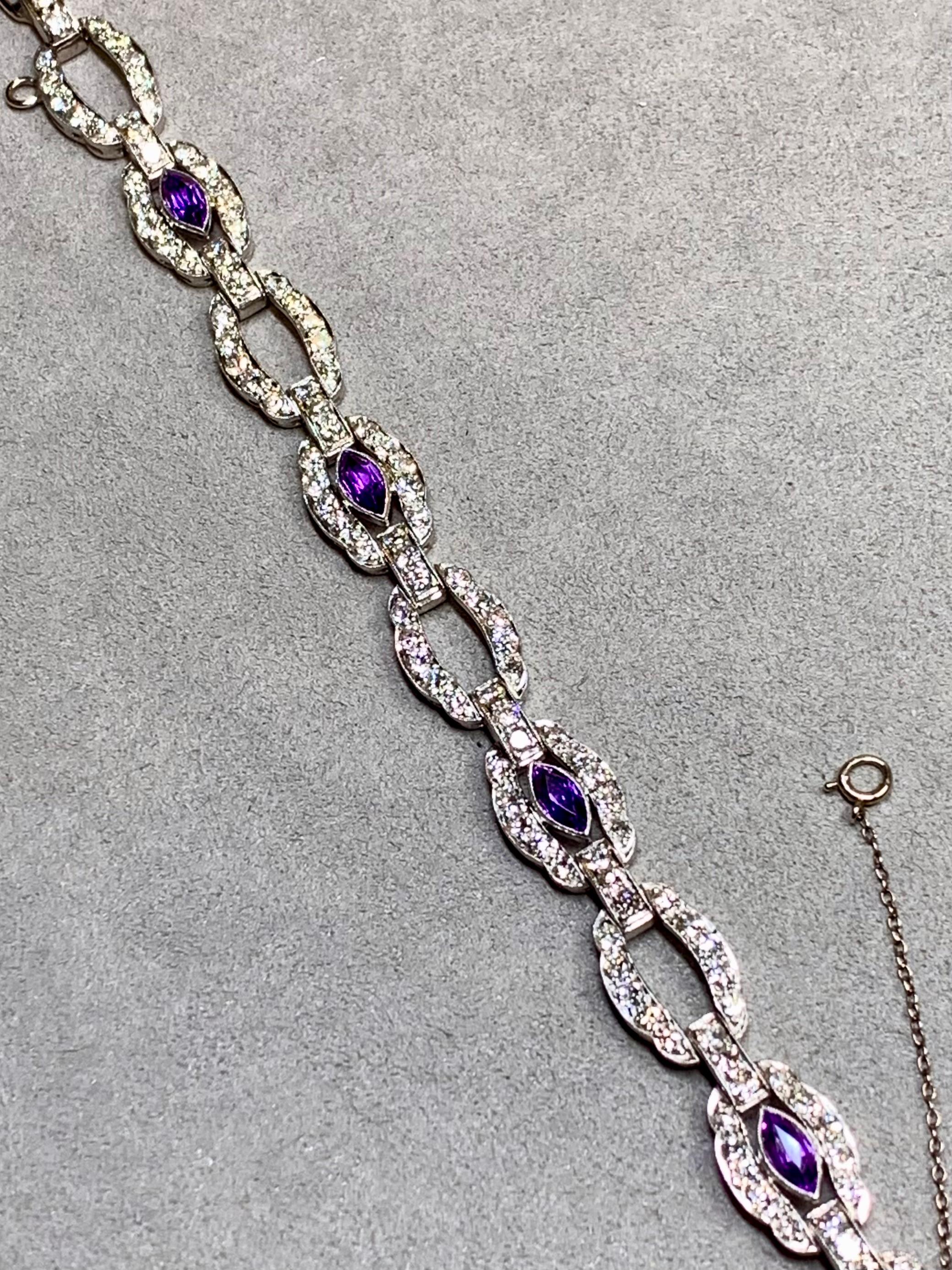 Antiguo Art Decó Marquesa Amatista Europea Diamante Cóctel Pulsera 6ctw 7