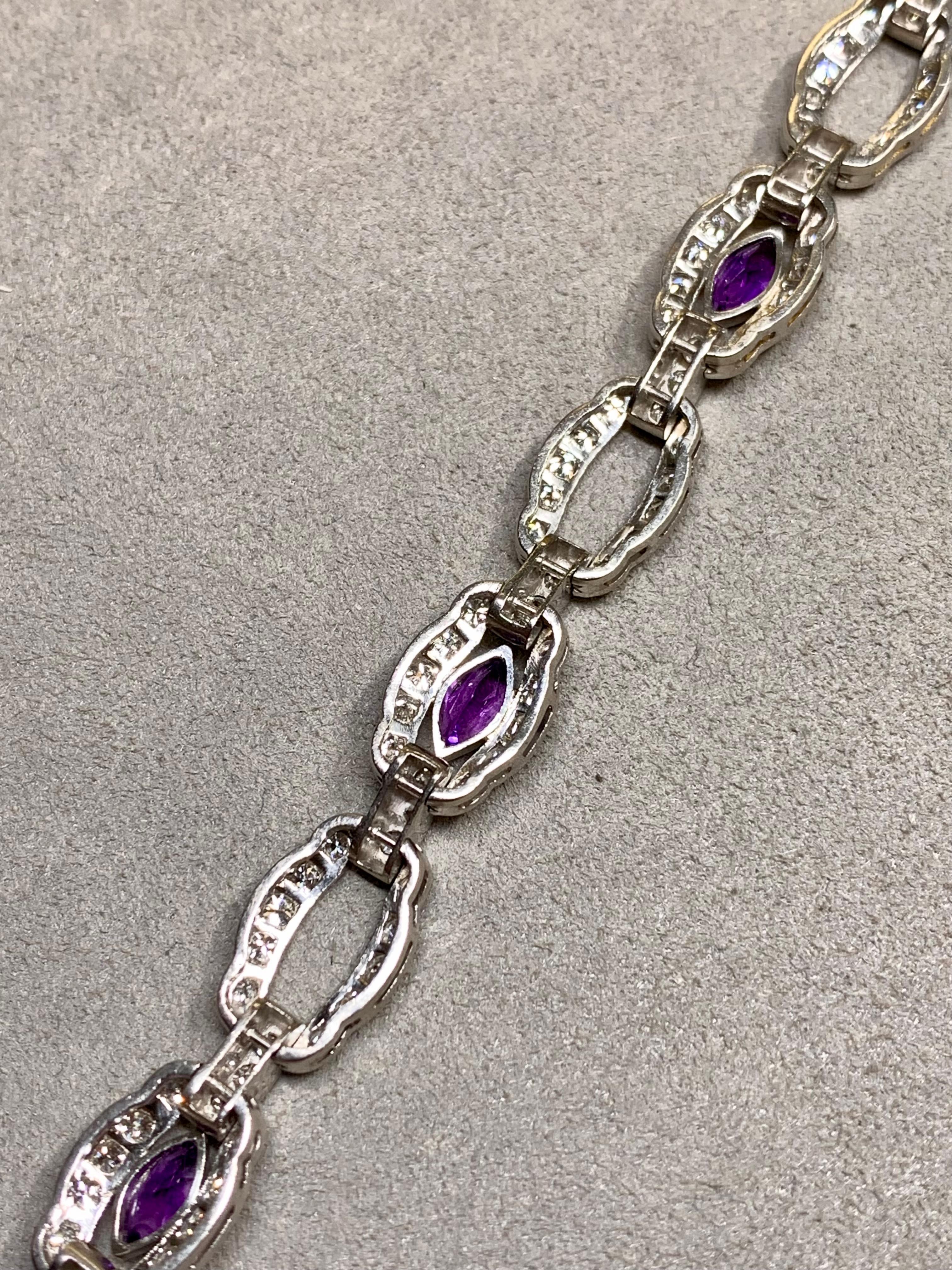 Femenino o masculino Antiguo Art Decó Marquesa Amatista Europea Diamante Cóctel Pulsera 6ctw 7