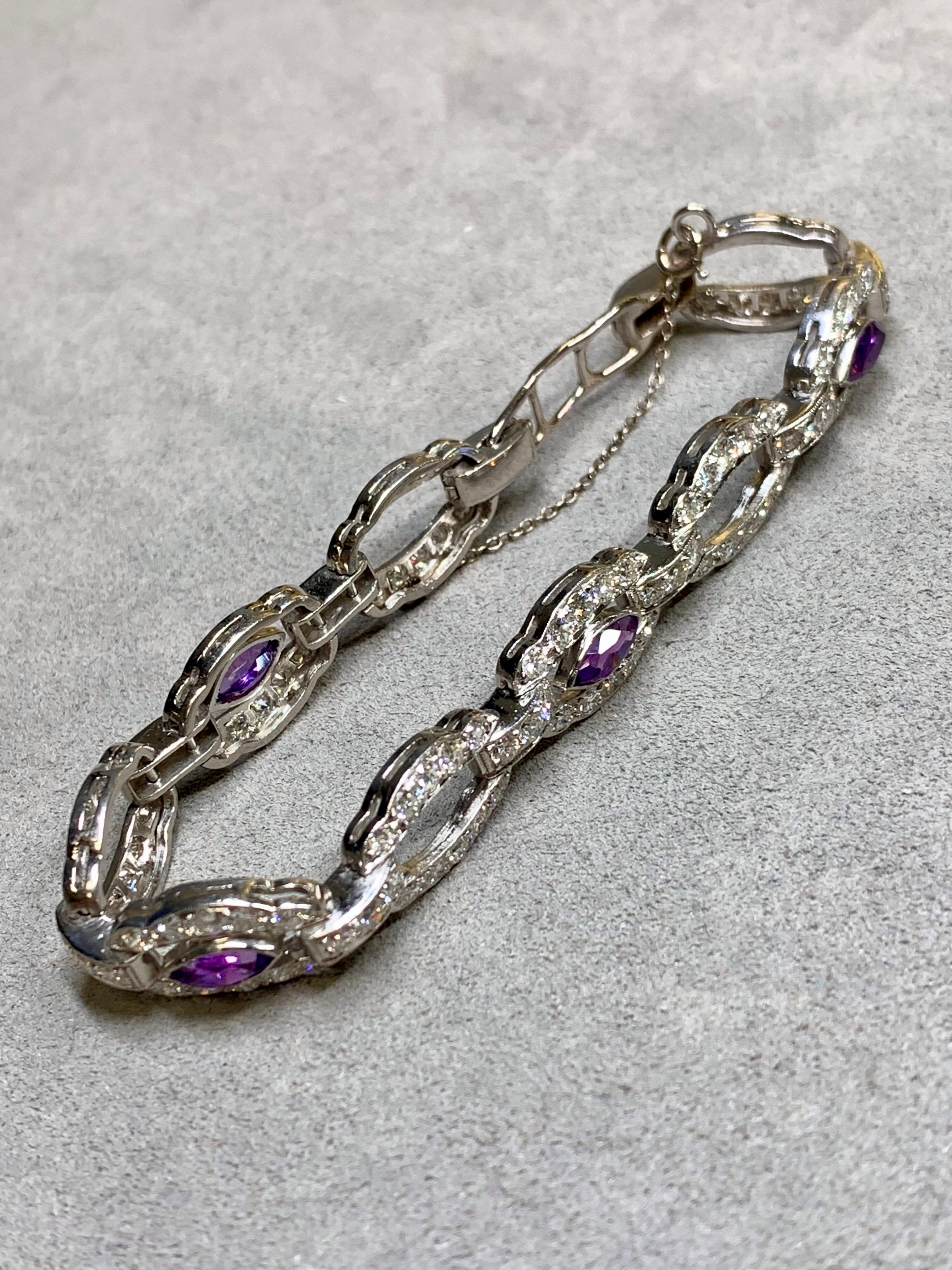 Antiguo Art Decó Marquesa Amatista Europea Diamante Cóctel Pulsera 6ctw 7