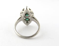 Antique Art Deco Marquise Shaped Platinum Diamond Emerald Dinner Ring