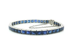 Antique Art Deco Maurice Tishman Platinum GIA French Cut Sapphire Line Bracelet