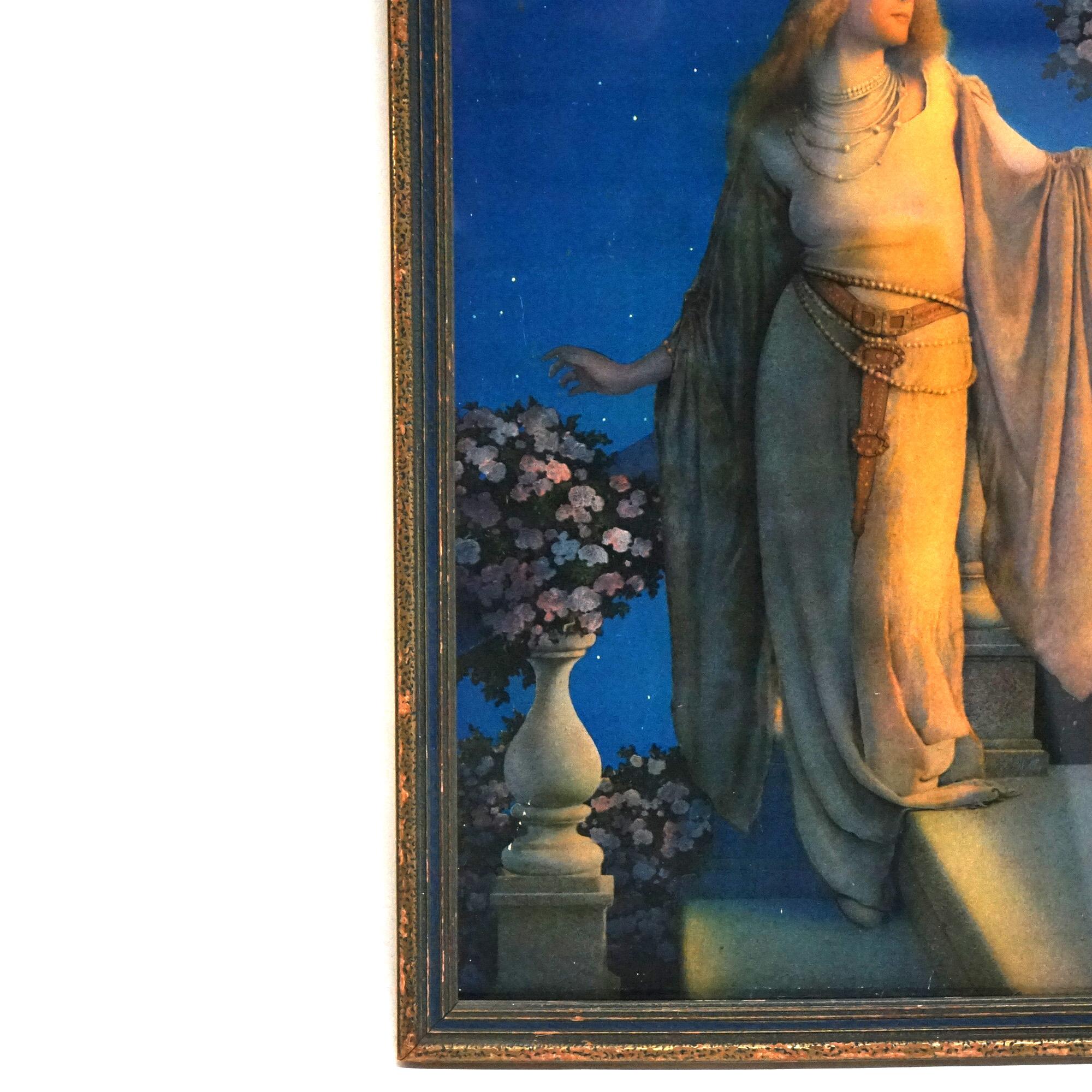 Glass Antique Art Deco Maxfield Parrish Edison Mazda Calendar Top Print “Enchantment”