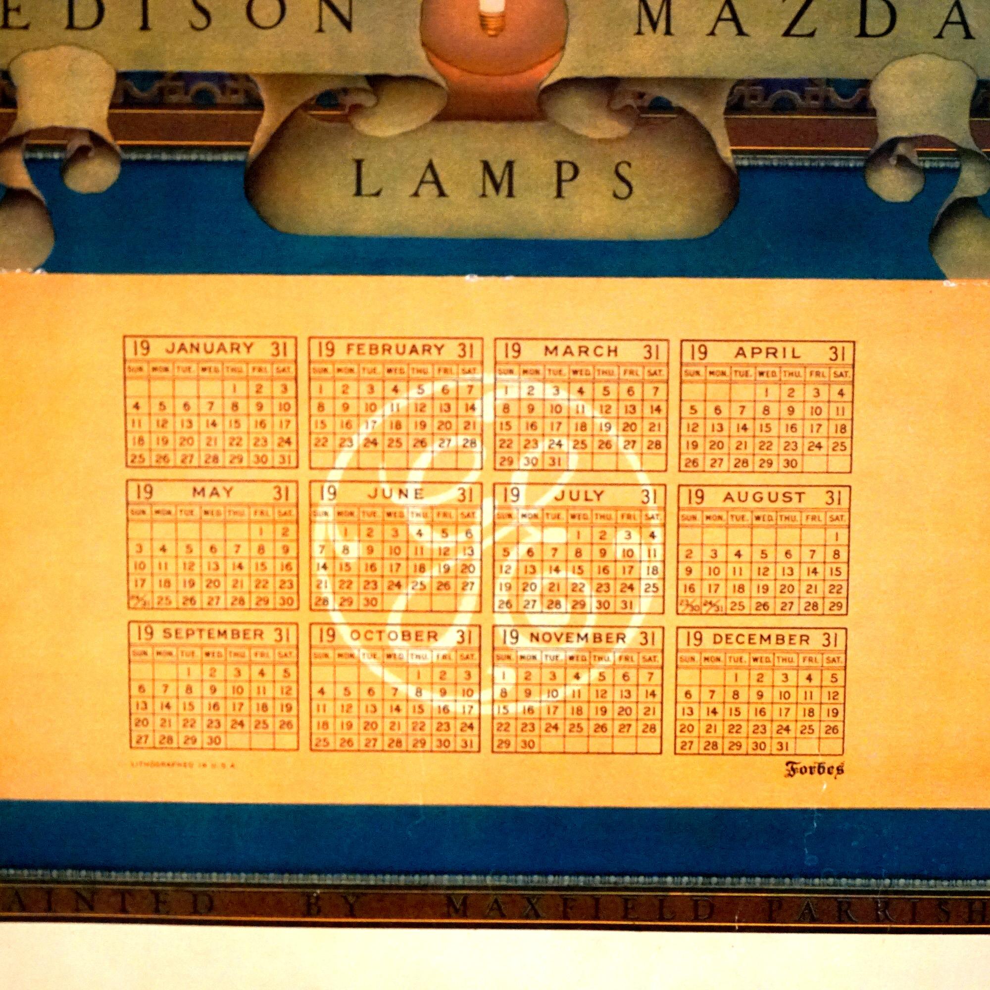 Antique Art Deco Maxfield Parrish Waterfall Edison Mazda Calendar, Framed, C1931

Measures - 39
