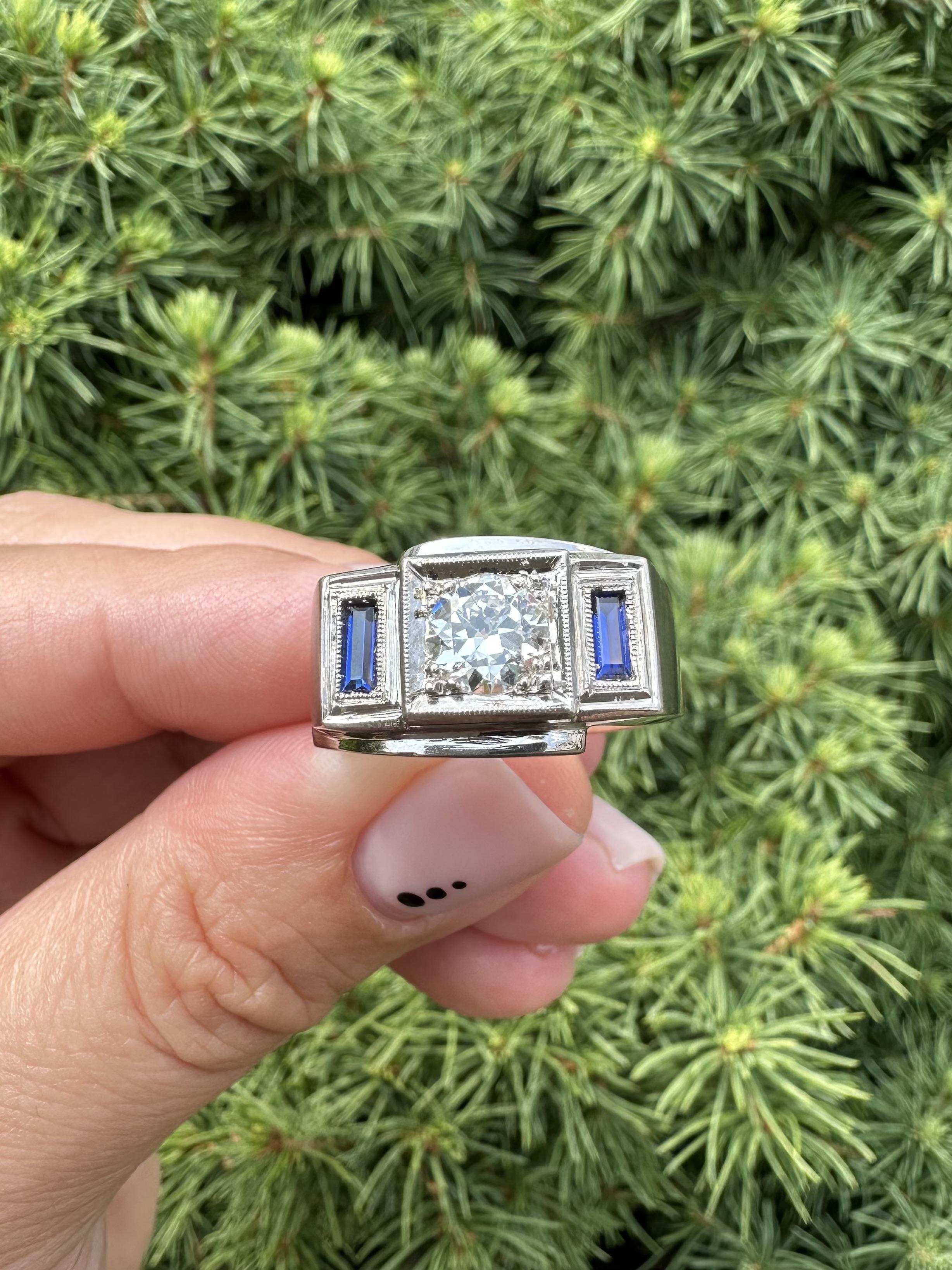 Antique Art Deco Men's Gold GIA 1.02ct Fiery Old Diamond Brushed Ring For Sale 10