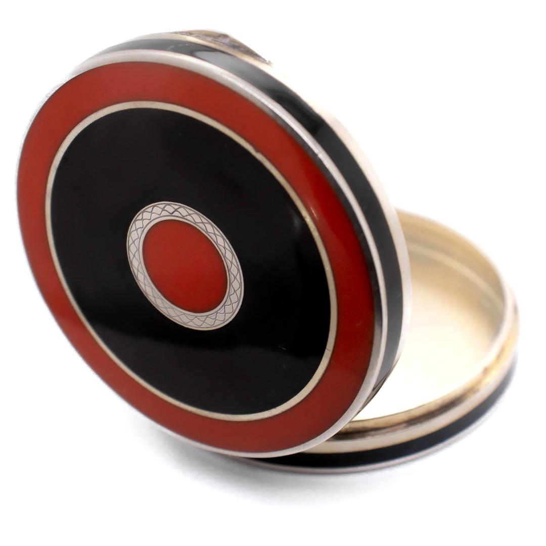 Antike Art Deco Meyle & Mayer .935 Sterlingsilber und schwarze/rote Emaille Kompakt 8