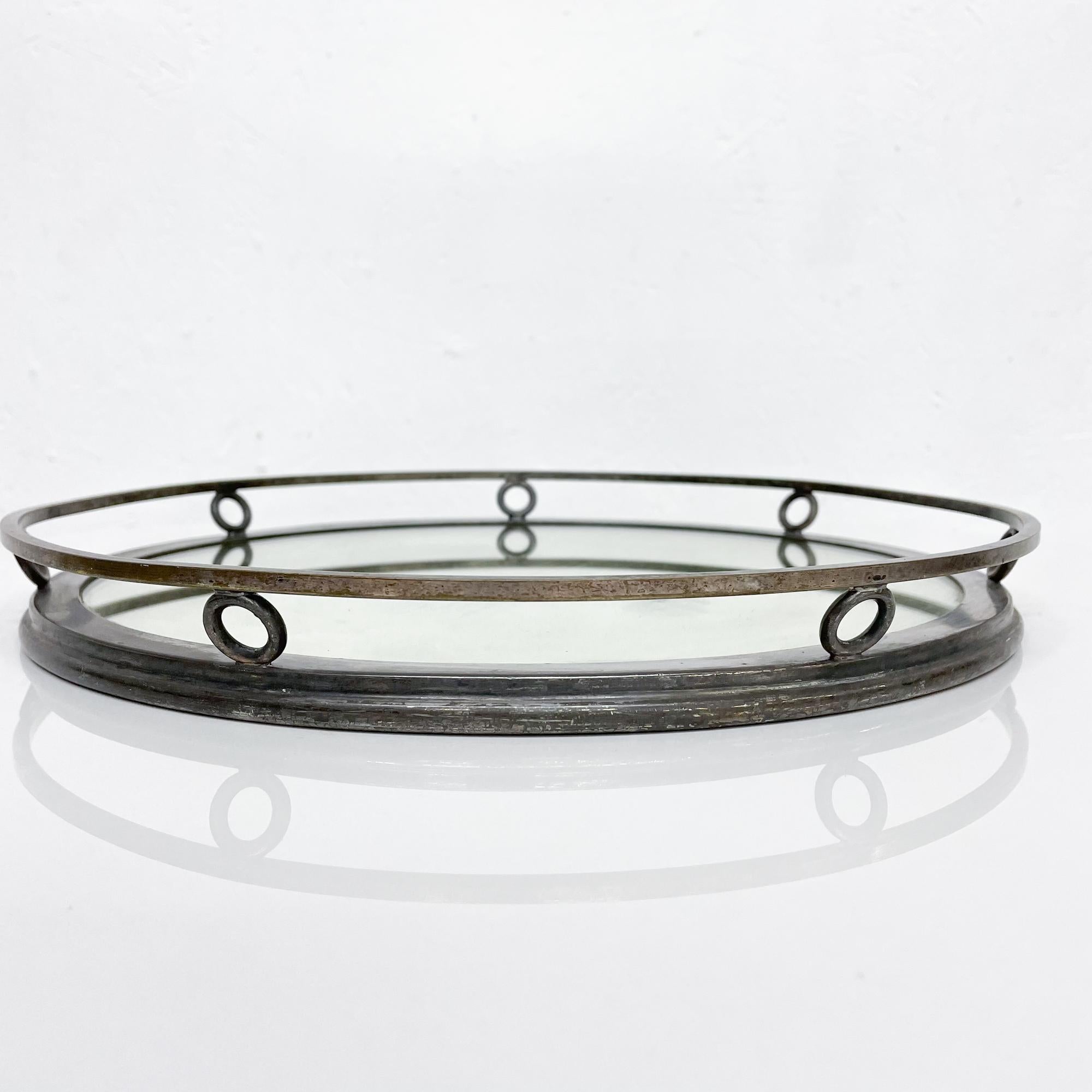 Mid-Century Modern Antique Art Deco Mirrored Circular Tray with Silver Plate Trim, 1950s, USA