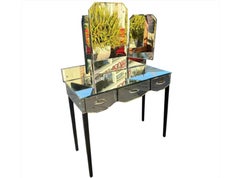 Antique Art Deco Mirrored Tri Fold Vanity Dressing Table