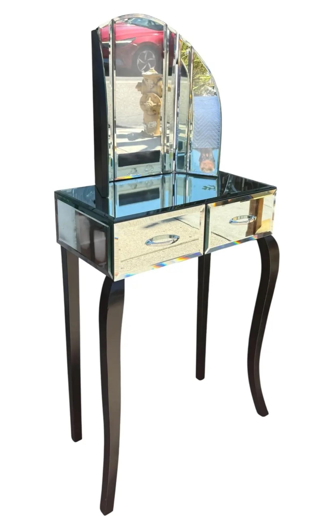 Antique Art Deco Mirrored Tri Fold Vanity Dressing Table For Sale 2