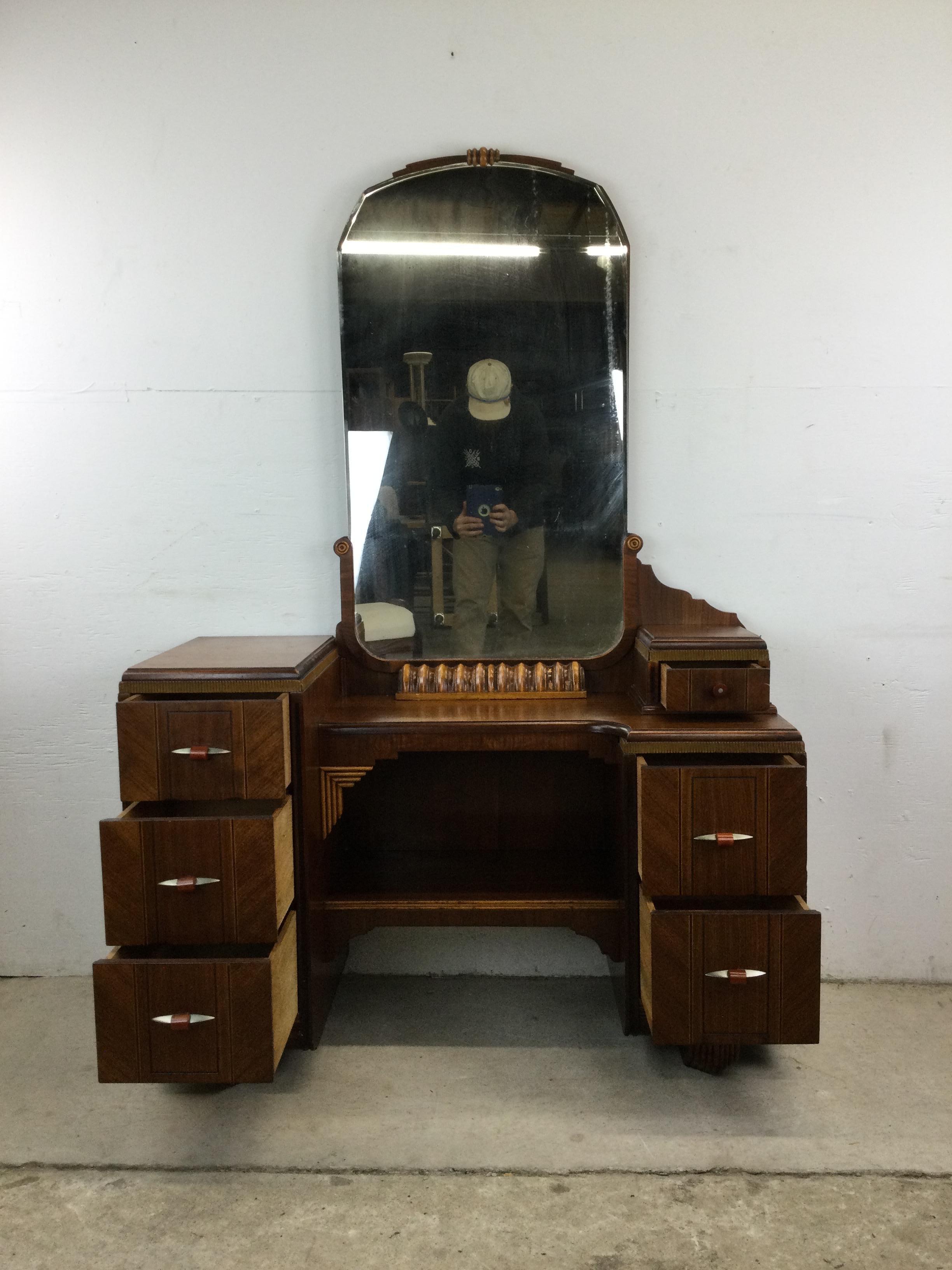 Antique Art Deco Mirrored Vanity with Stool For Sale 3