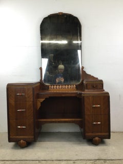 Antique Art Deco Mirrored Vanity with Stool