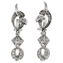 Antique Art Deco Mix Metal Gold Silver Palladium 0.65ct Diamond Dangle Earrings