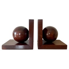 Antique Art Deco modernist geometric bookends in solid burl wood