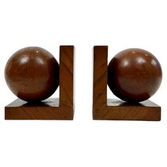 Antique Art Deco modernist geometric bookends in solid burl wood. France, c.1920