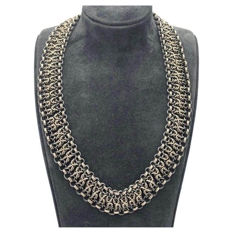 Collier Draperie Ancien En Argent Massif - Style Art Déco / Moderniste - Occasion