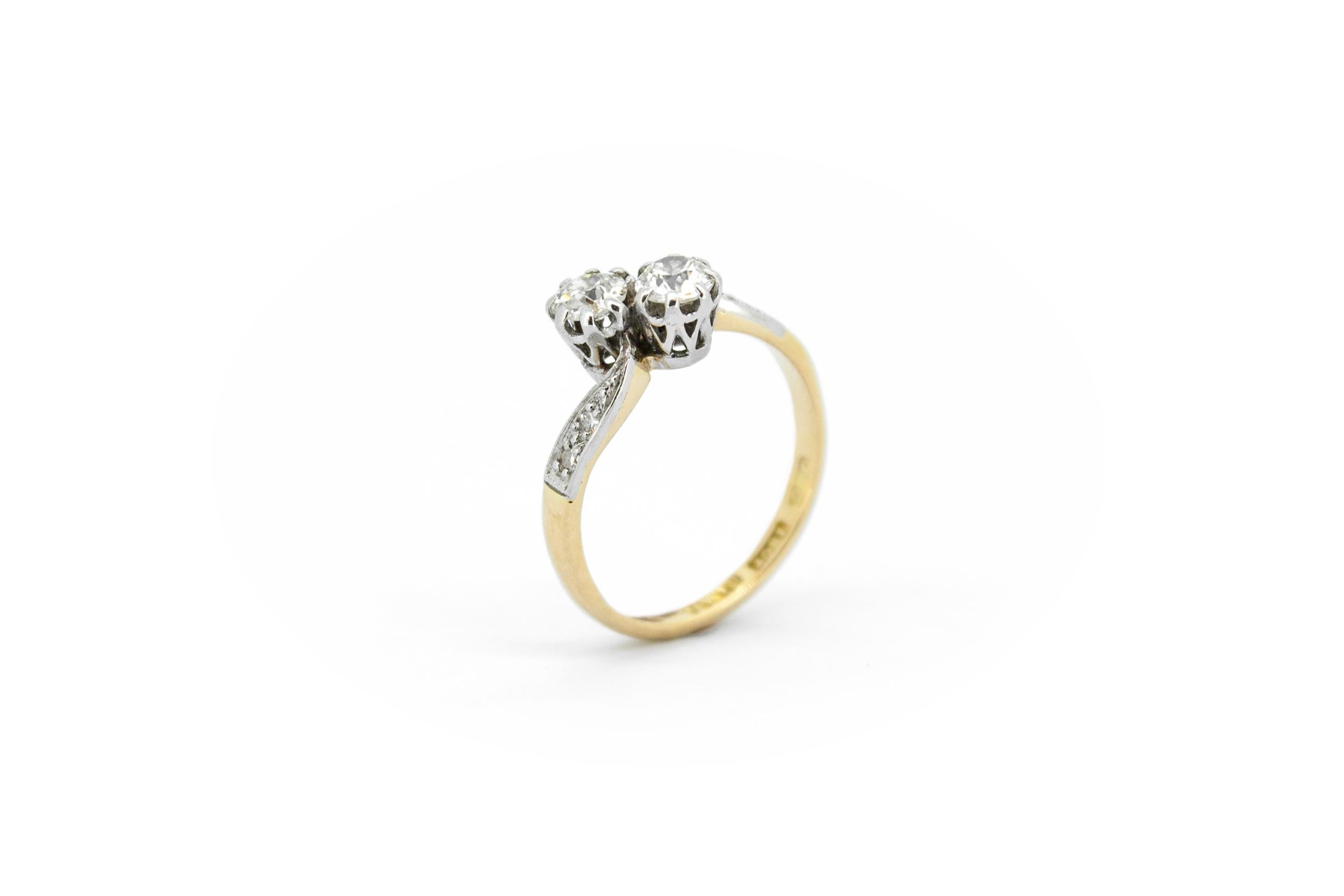 Antiker Art Deco Moi et Toi Natürlicher Diamant-Twist-Ring 18k (Brillantschliff) im Angebot