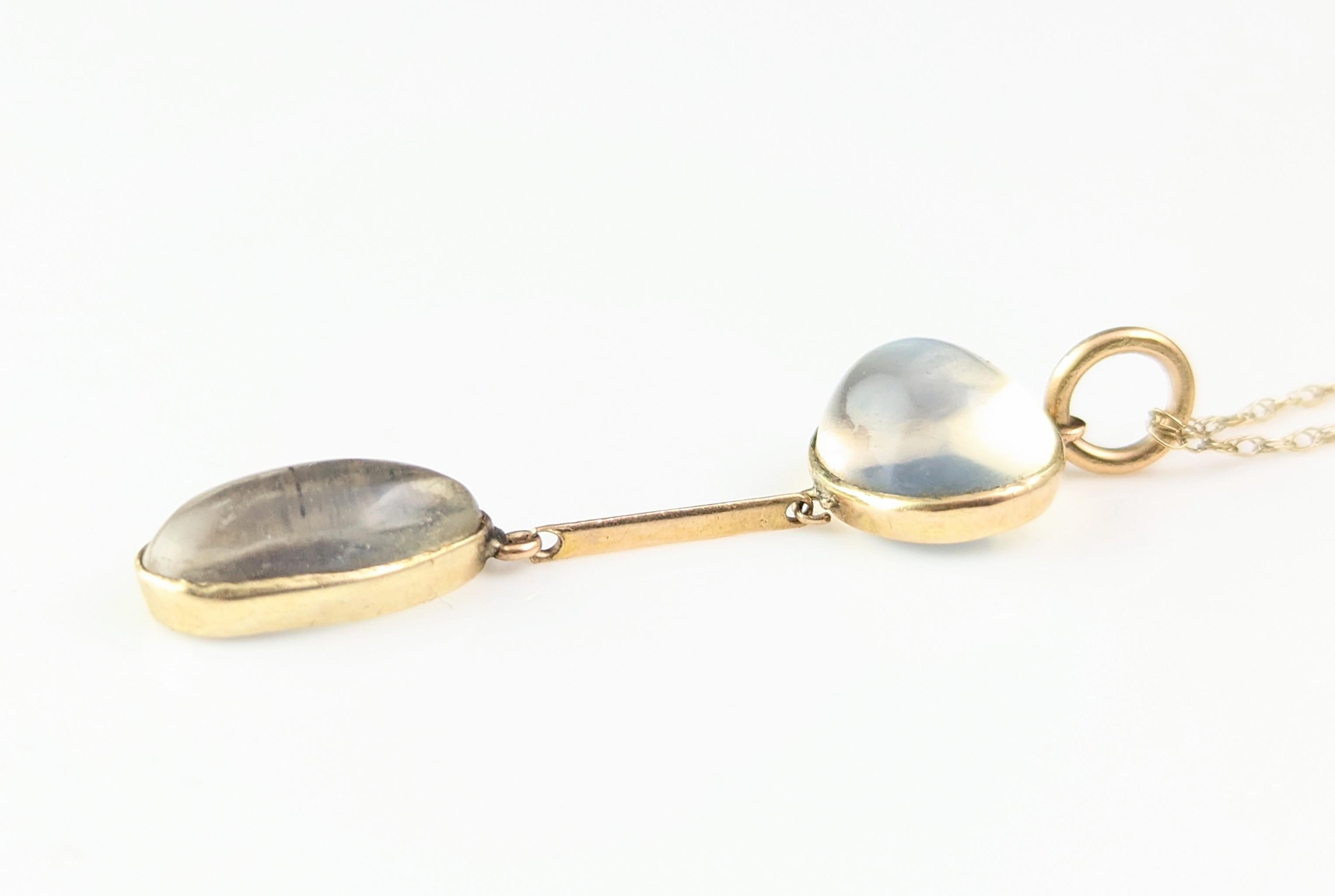 Antique Art Deco Moonstone pendant necklace, 9k gold  3