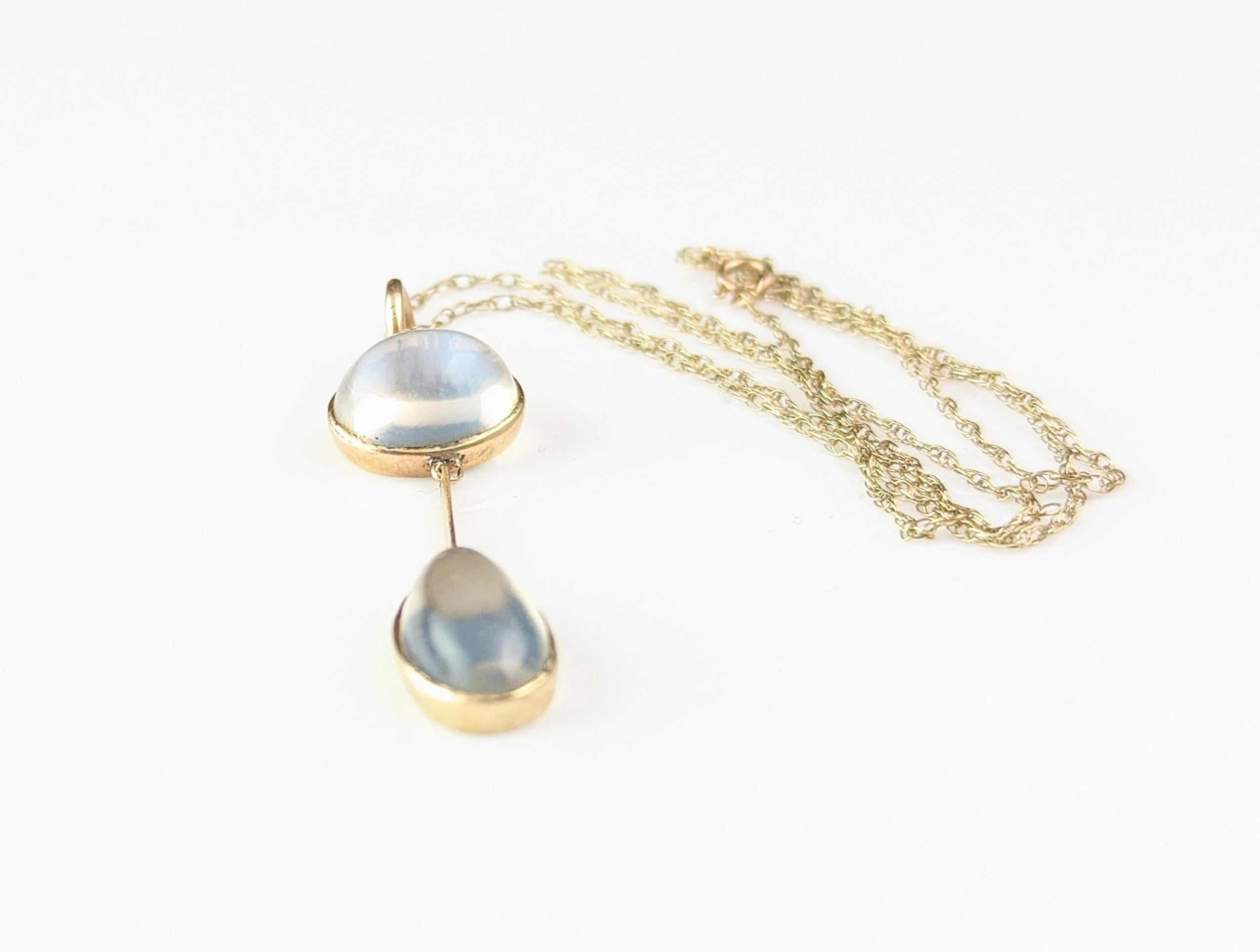 Antique Art Deco Moonstone pendant necklace, 9k gold  4