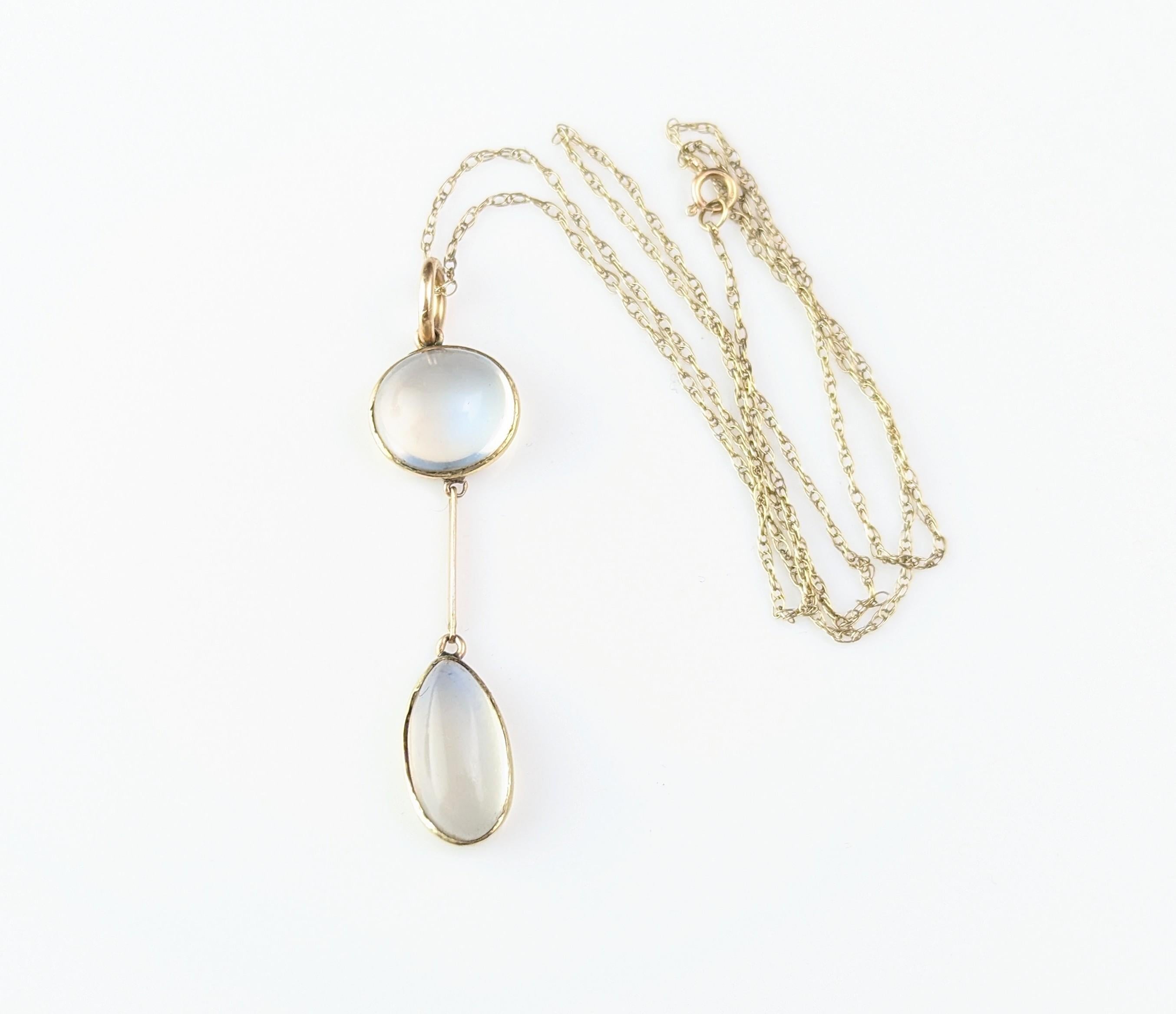 Antique Art Deco Moonstone pendant necklace, 9k gold  5