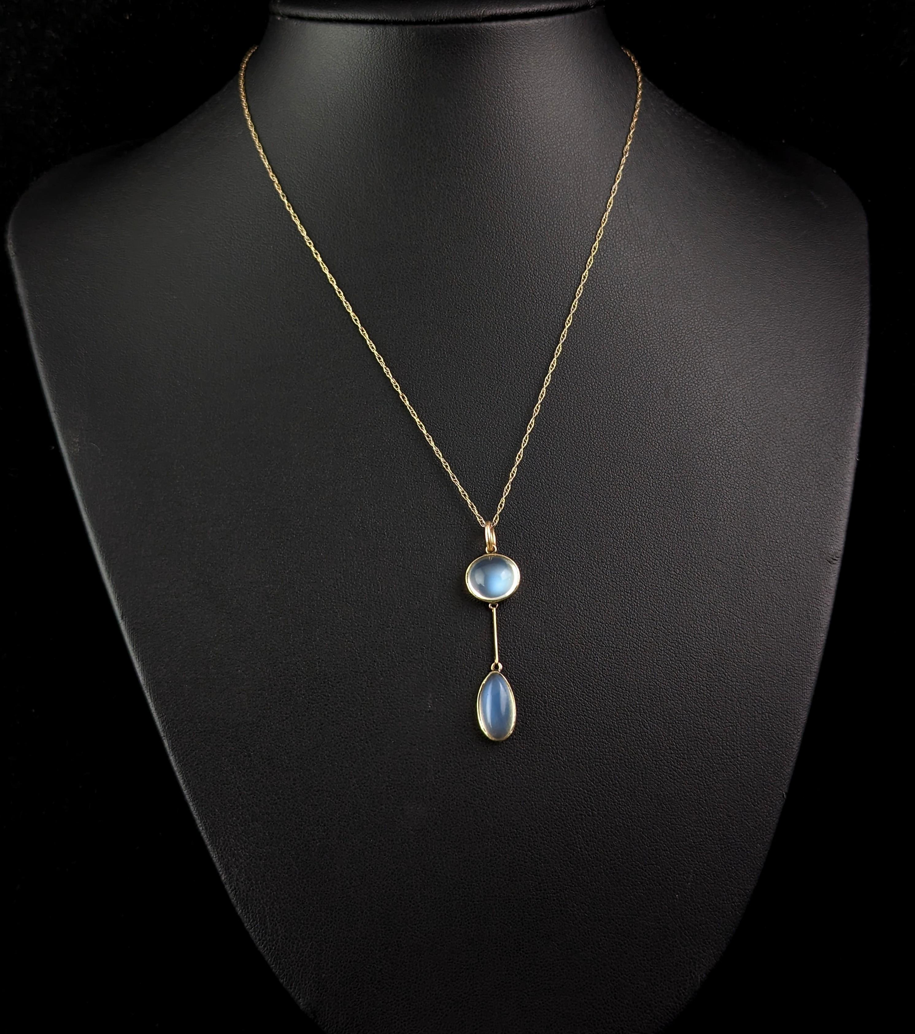 This mystical and magical antique moonstone pendant necklace is sure to impress.

Moonstone is such a coveted gemstone in antique jewellery, always adding a little mysticism and magic allure, with it's cool blue tones this pendant really stands out