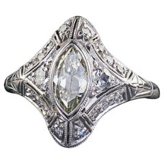 Antique Art Deco Moskowitz Bros. Platinum Old Cut Marquise Diamond Ring - GIA