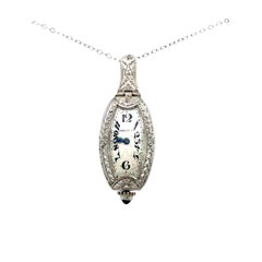 Antique Art Deco Movado Platinum Watch Pendant with Chain