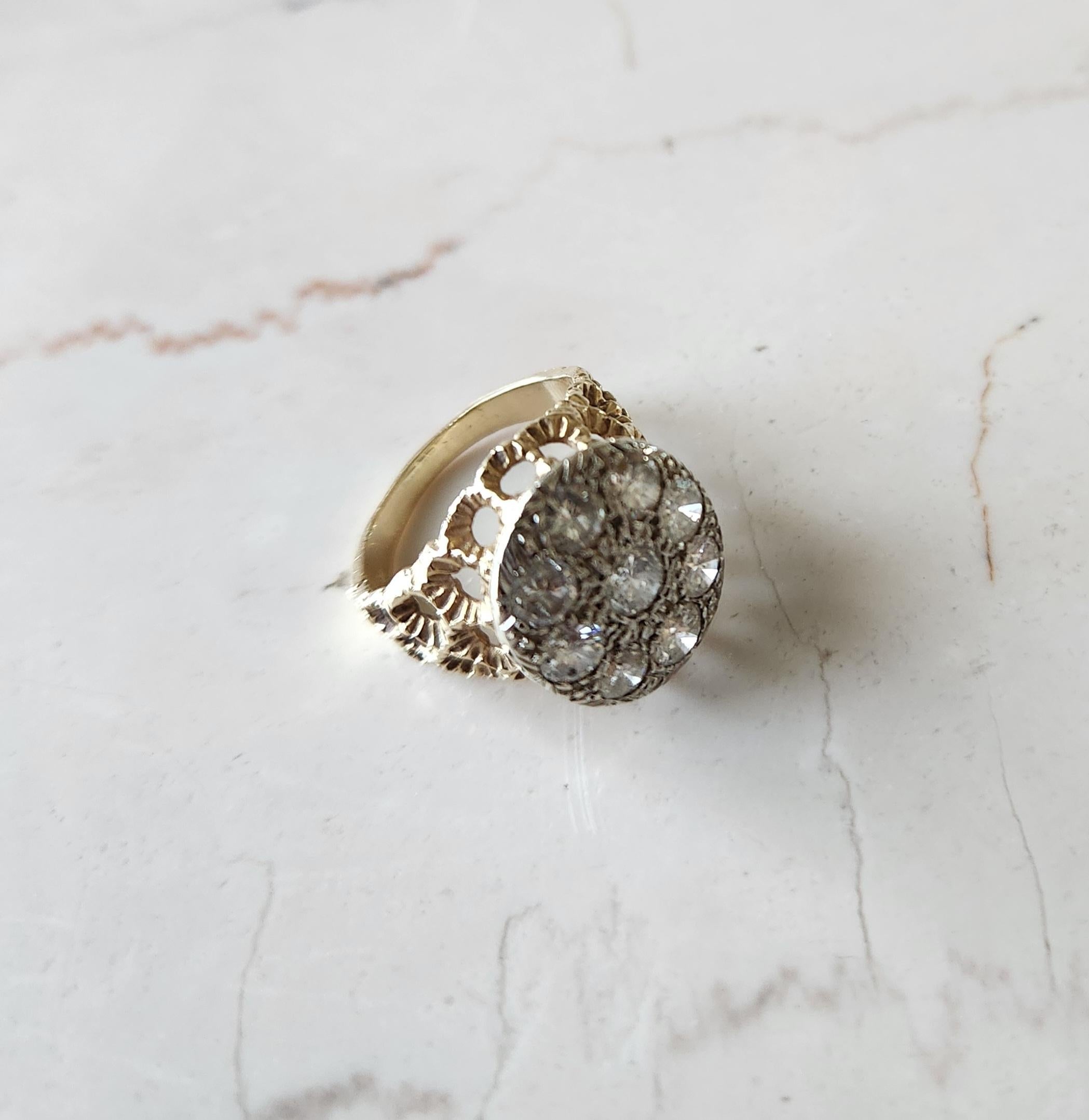 Bague ancienne Art Deco avec diamant naturel en forme de grappe Bon état - En vente à Chula Vista, CA