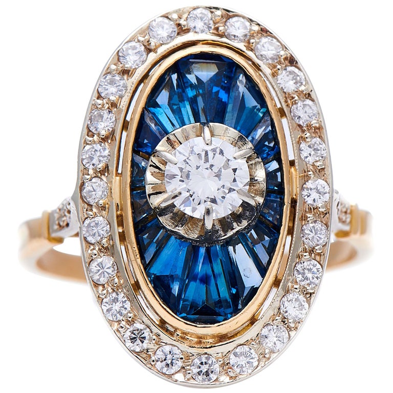 Antique, Art Deco, Natural Sapphire and Diamond Cluster Engagement Ring ...