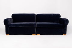 Antique Art Deco Navy Blue Velvet Sofa Couch 1940s