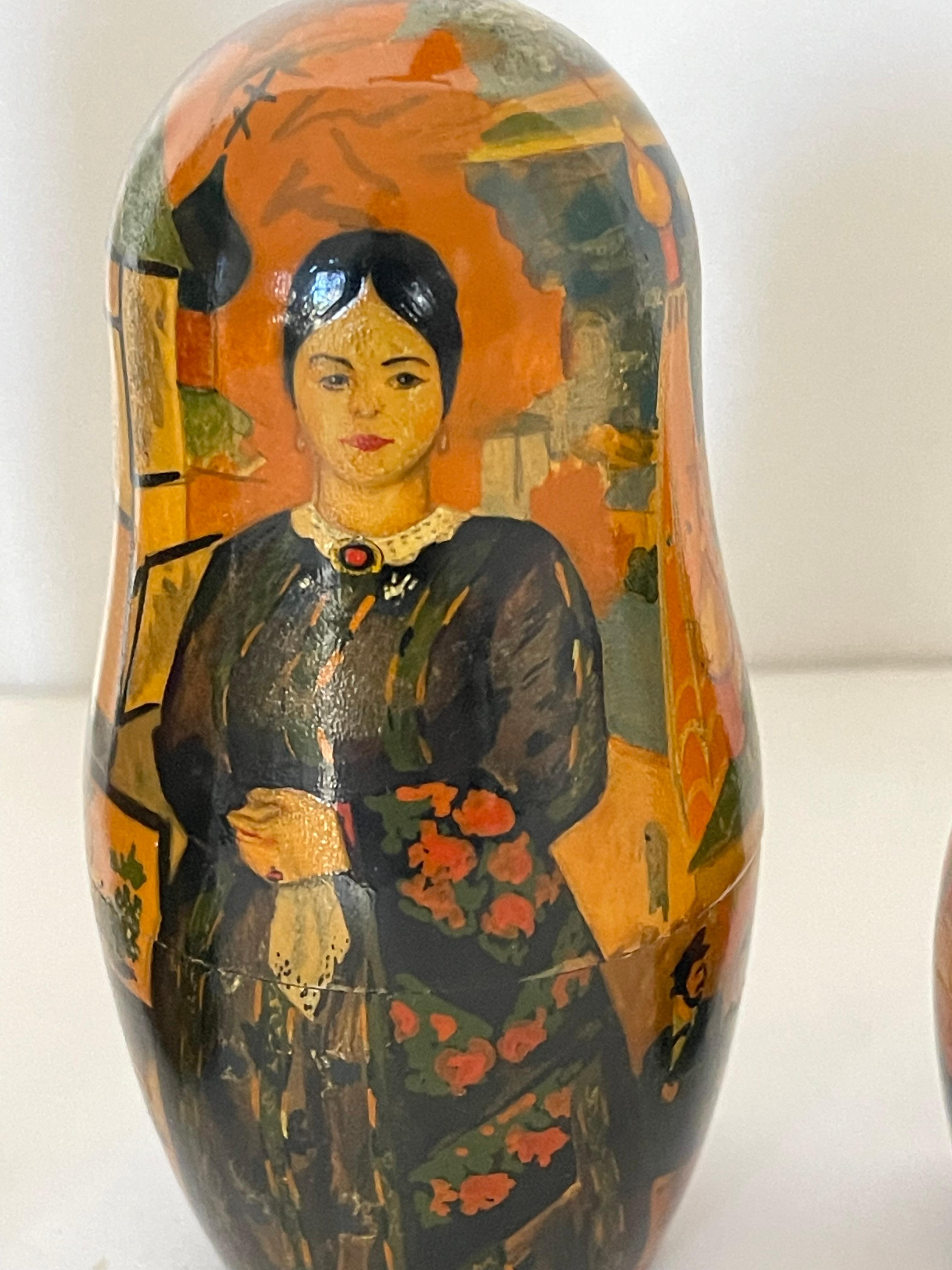 Antiguas cajas nido Art Decó pintadas a mano según Kustodiev principios del siglo XX en venta