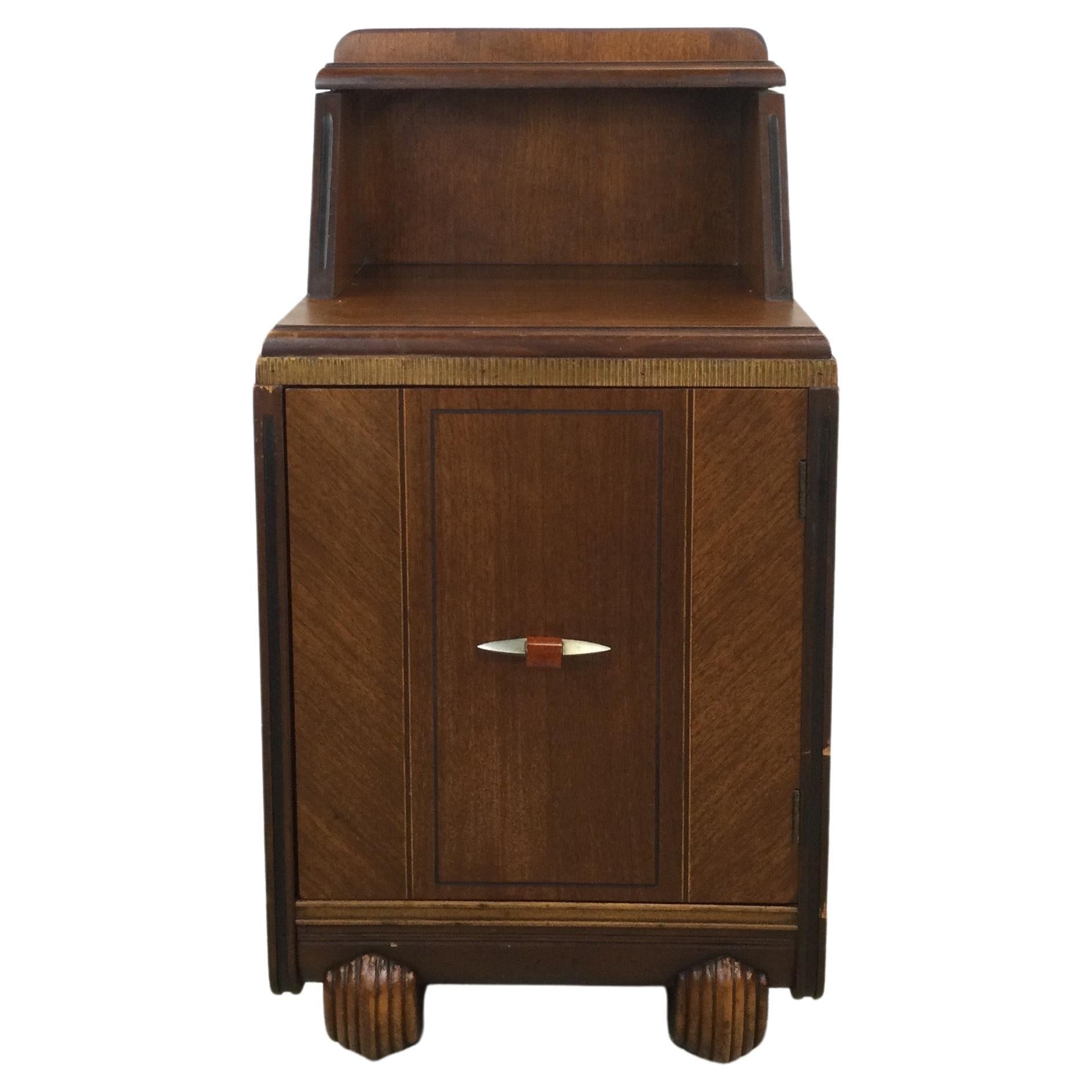 Antique Art Deco Nightstand with Storage Cabinet For Sale