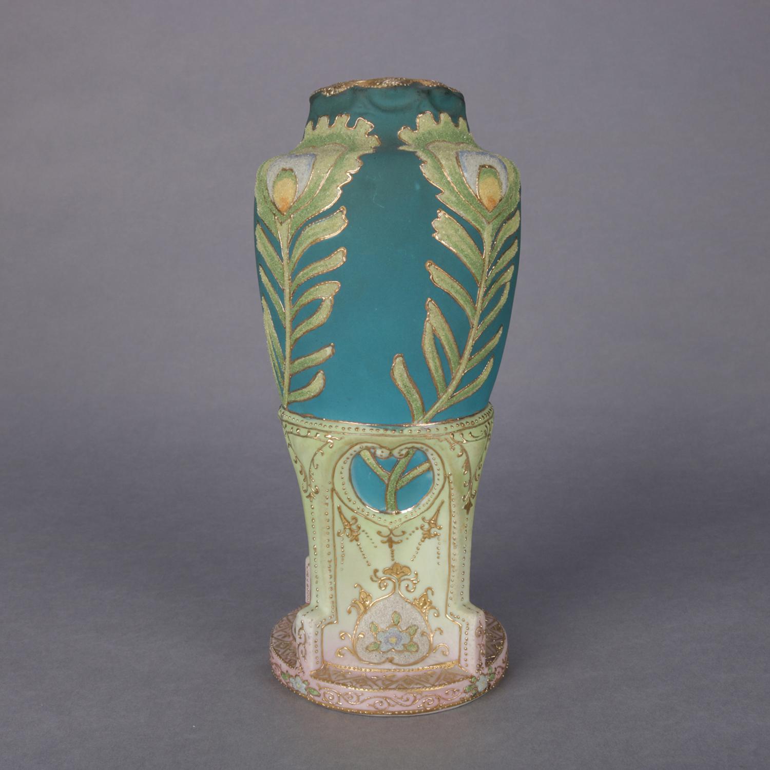 20th Century Antique Art Deco Nippon Porcelain Hand Painted and Gilt Coraline Vase