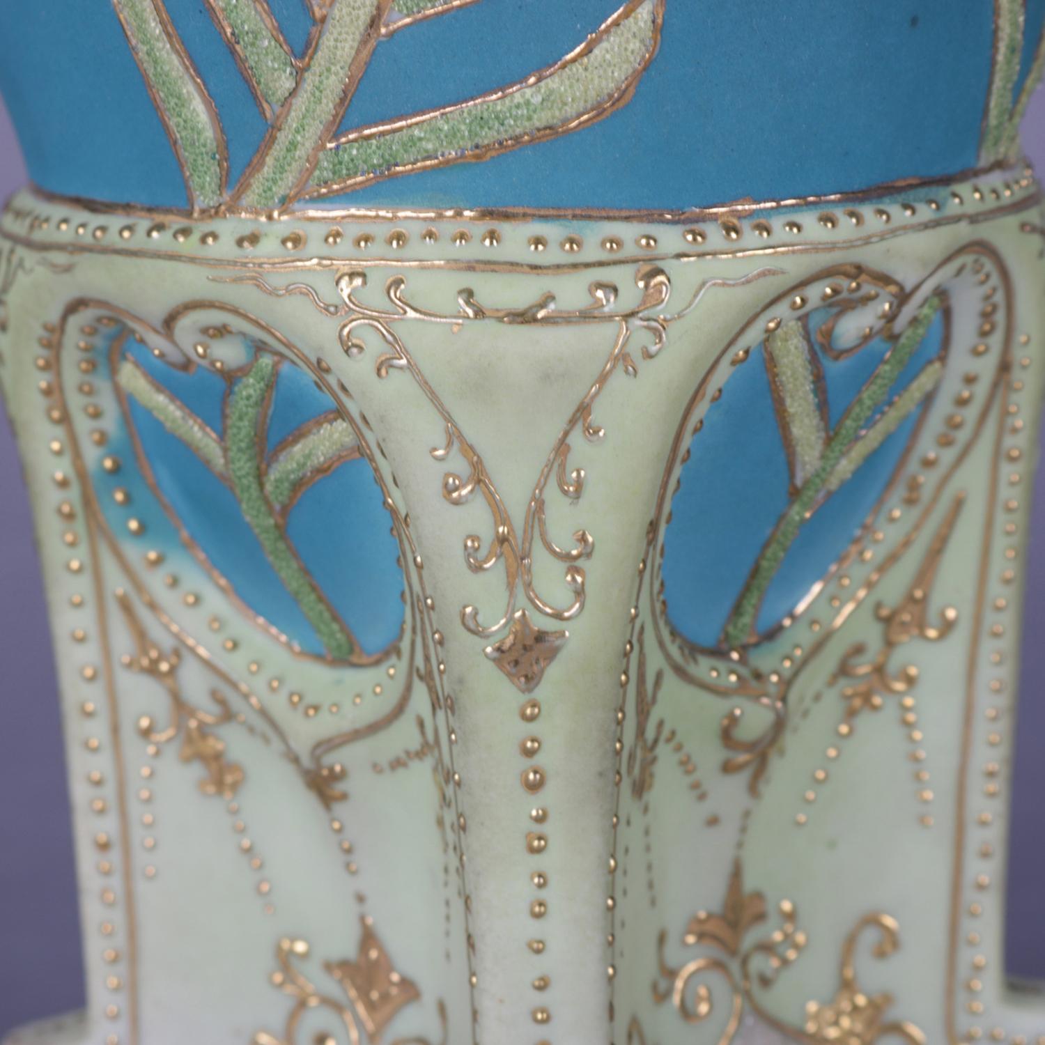 Ceramic Antique Art Deco Nippon Porcelain Hand Painted and Gilt Coraline Vase